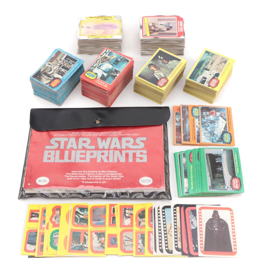 1977 Topps Star Wars Trading Cards, Stickers, and Space Vehicle Blueprints