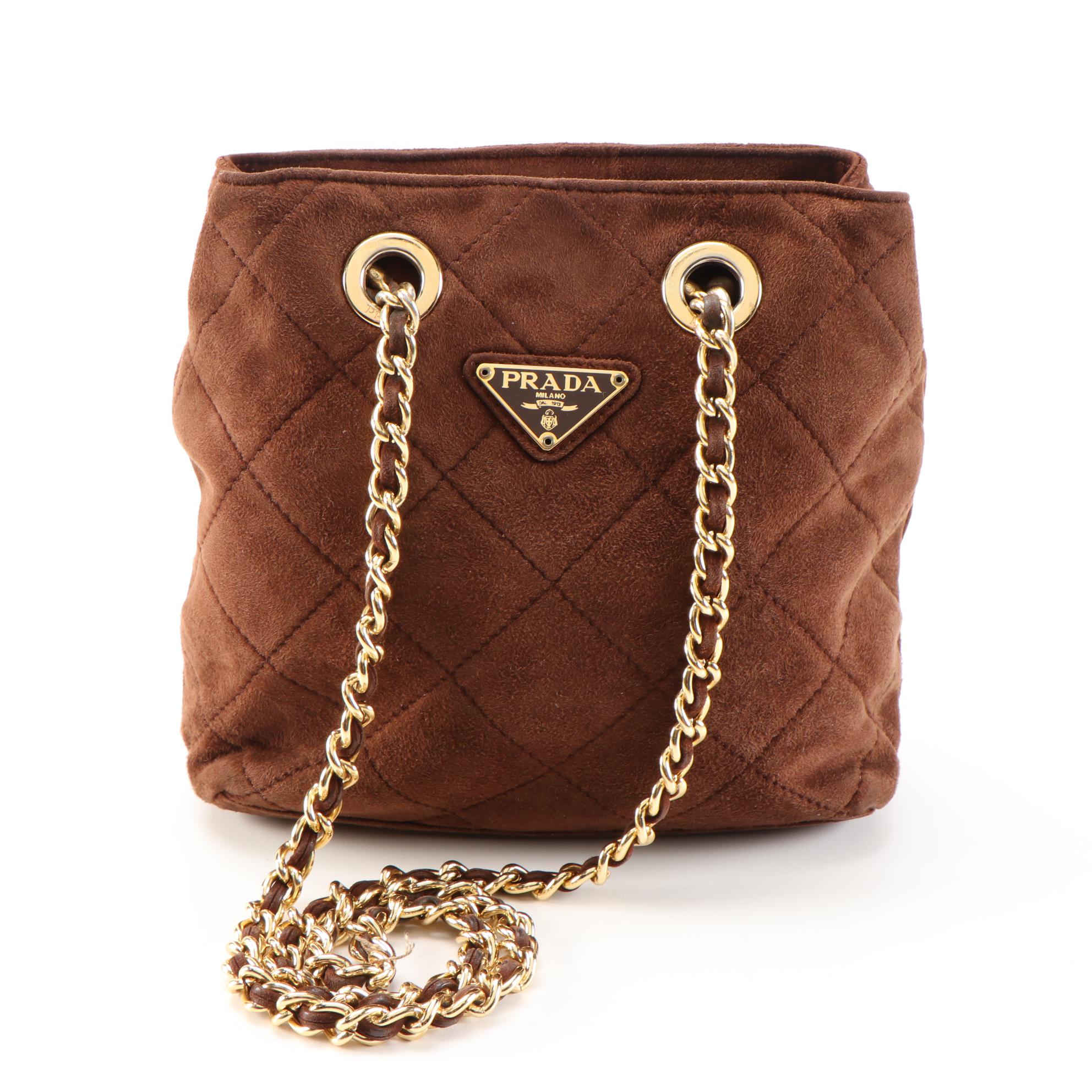 Prada Quilted Brown Suede Chain Shoulder Bag