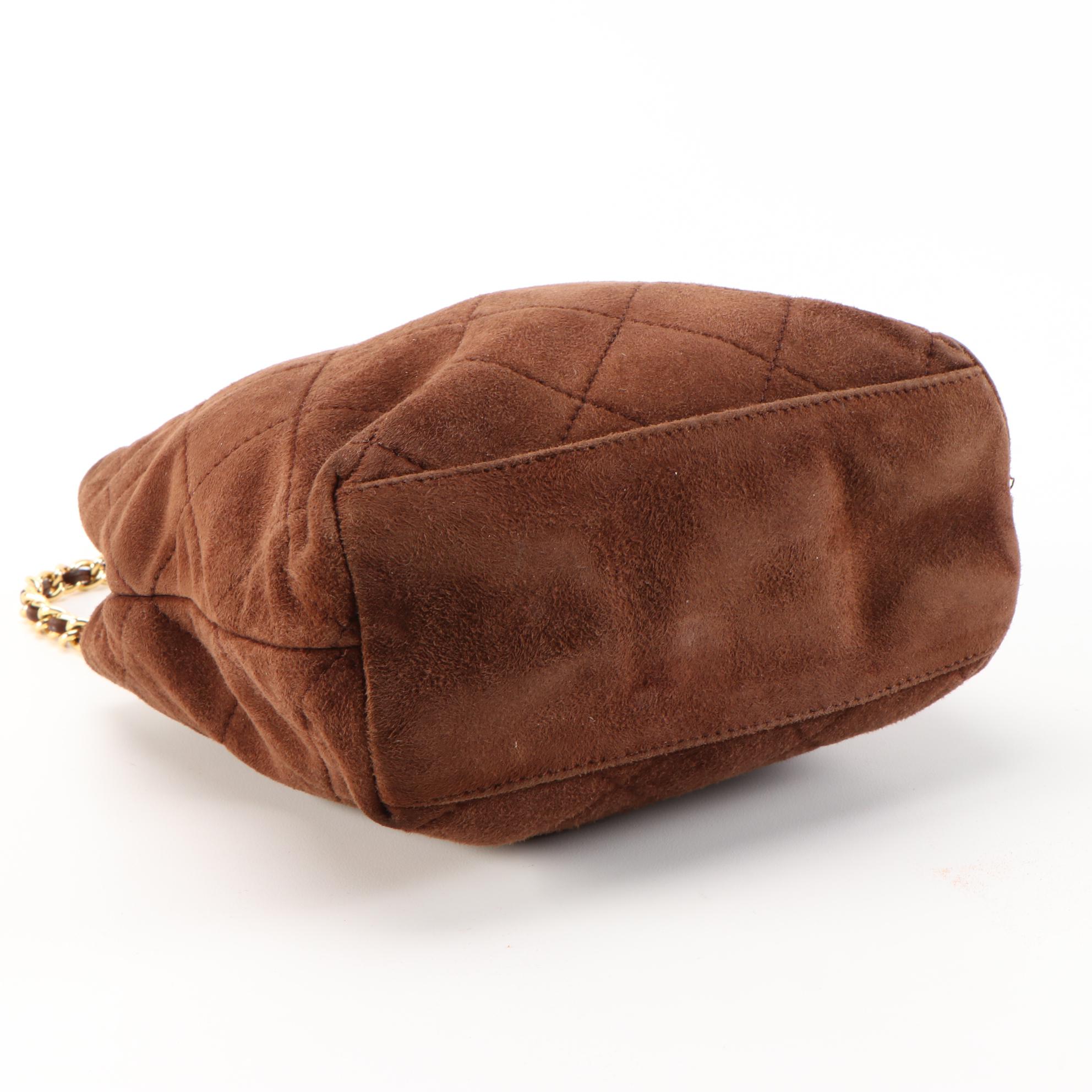 Prada Quilted Brown Suede Chain Shoulder Bag