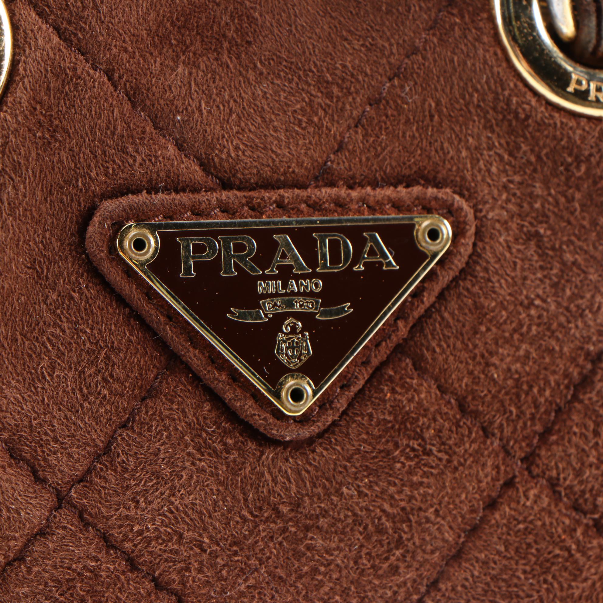 Prada Quilted Brown Suede Chain Shoulder Bag