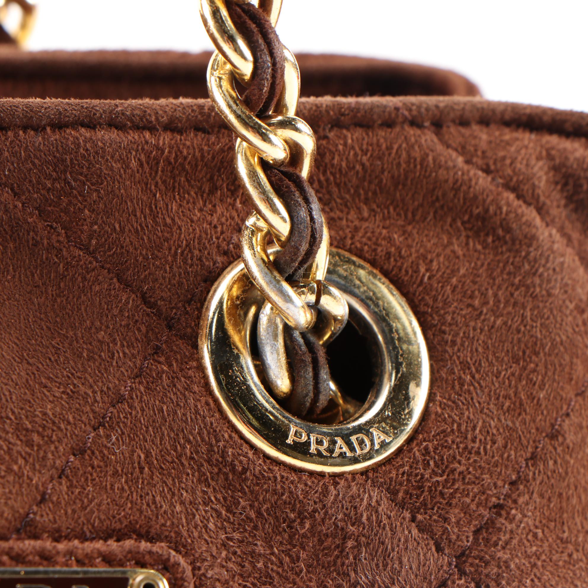 Prada Quilted Brown Suede Chain Shoulder Bag