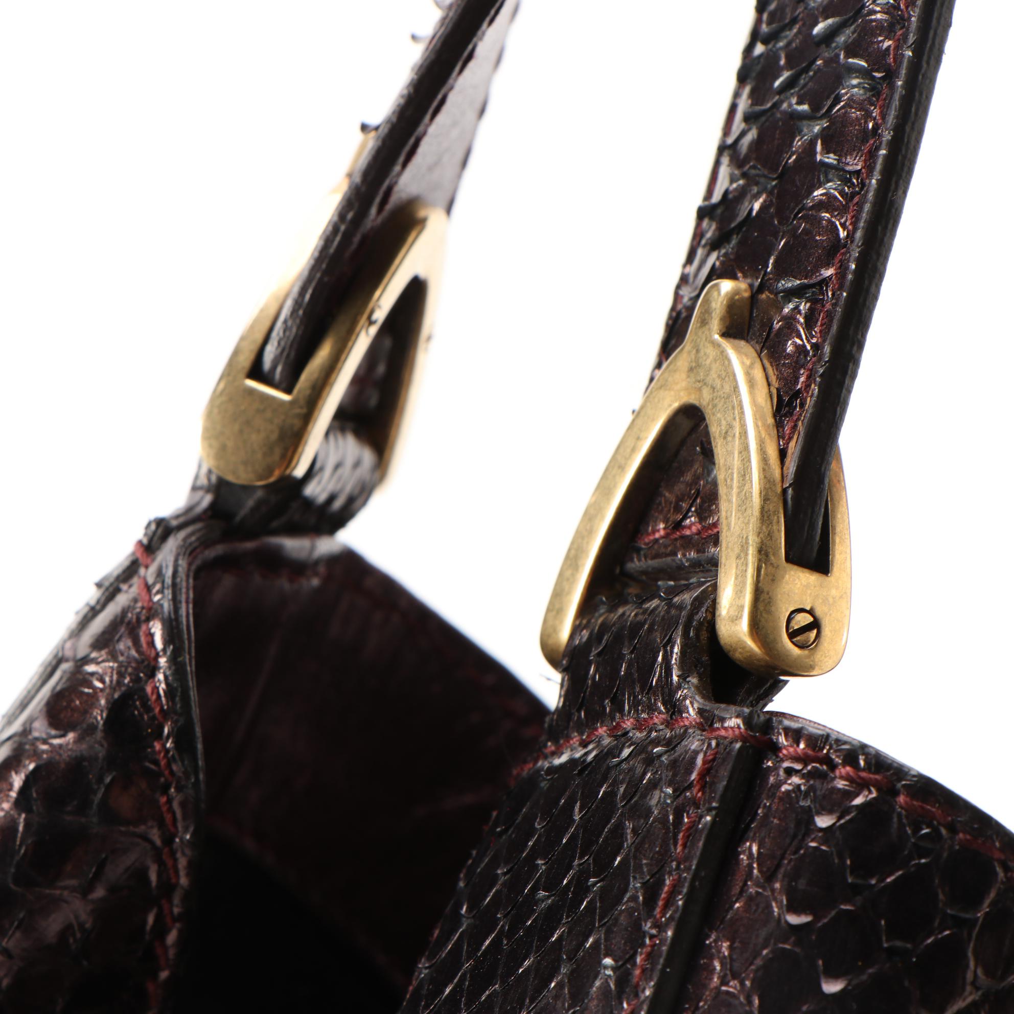 Gucci Metallic Aubergine Python Stirrup Soft Shoulder Bag