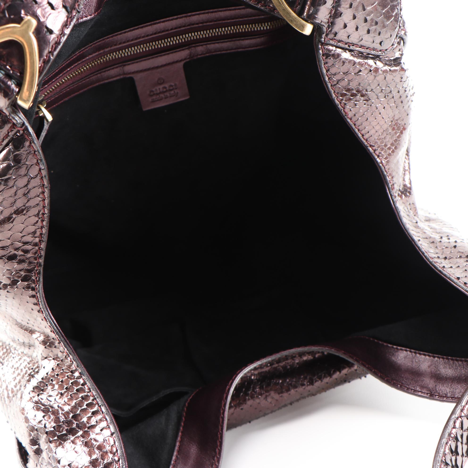 Gucci Metallic Aubergine Python Stirrup Soft Shoulder Bag