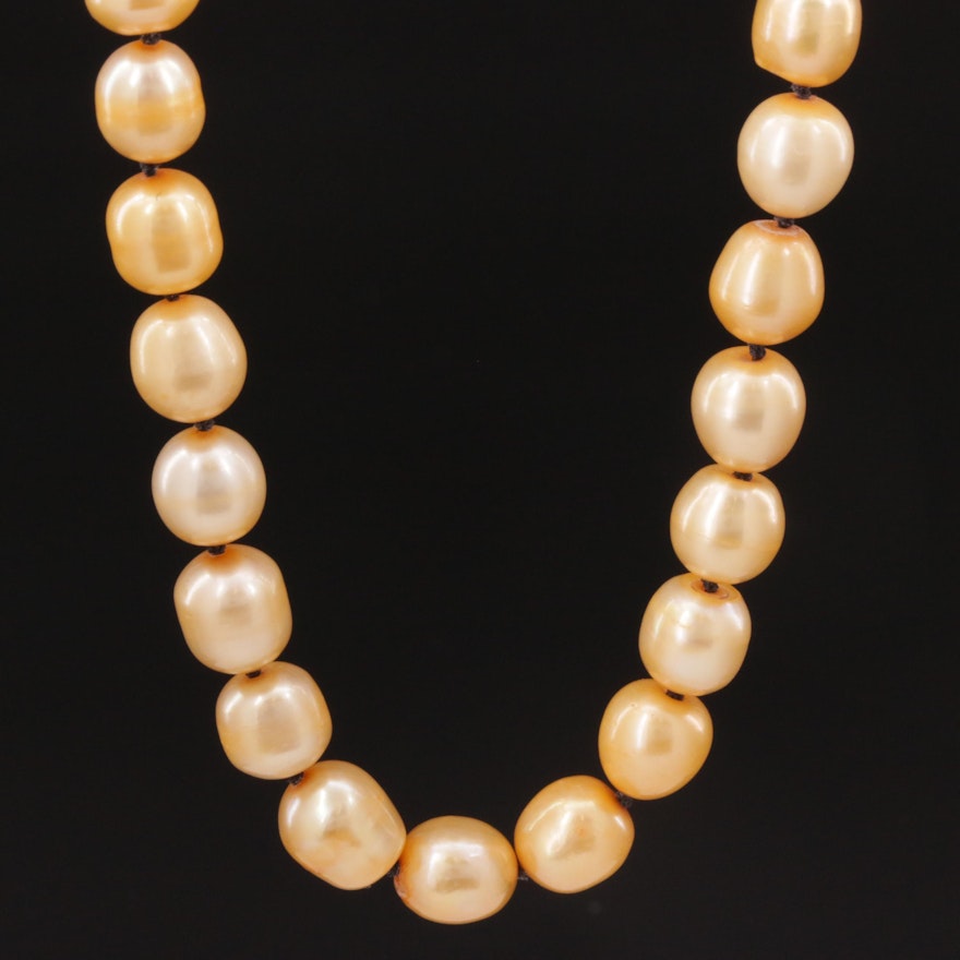 Hand Knotted Cultured Pearl Strand Necklace with 18K Gold Clasp