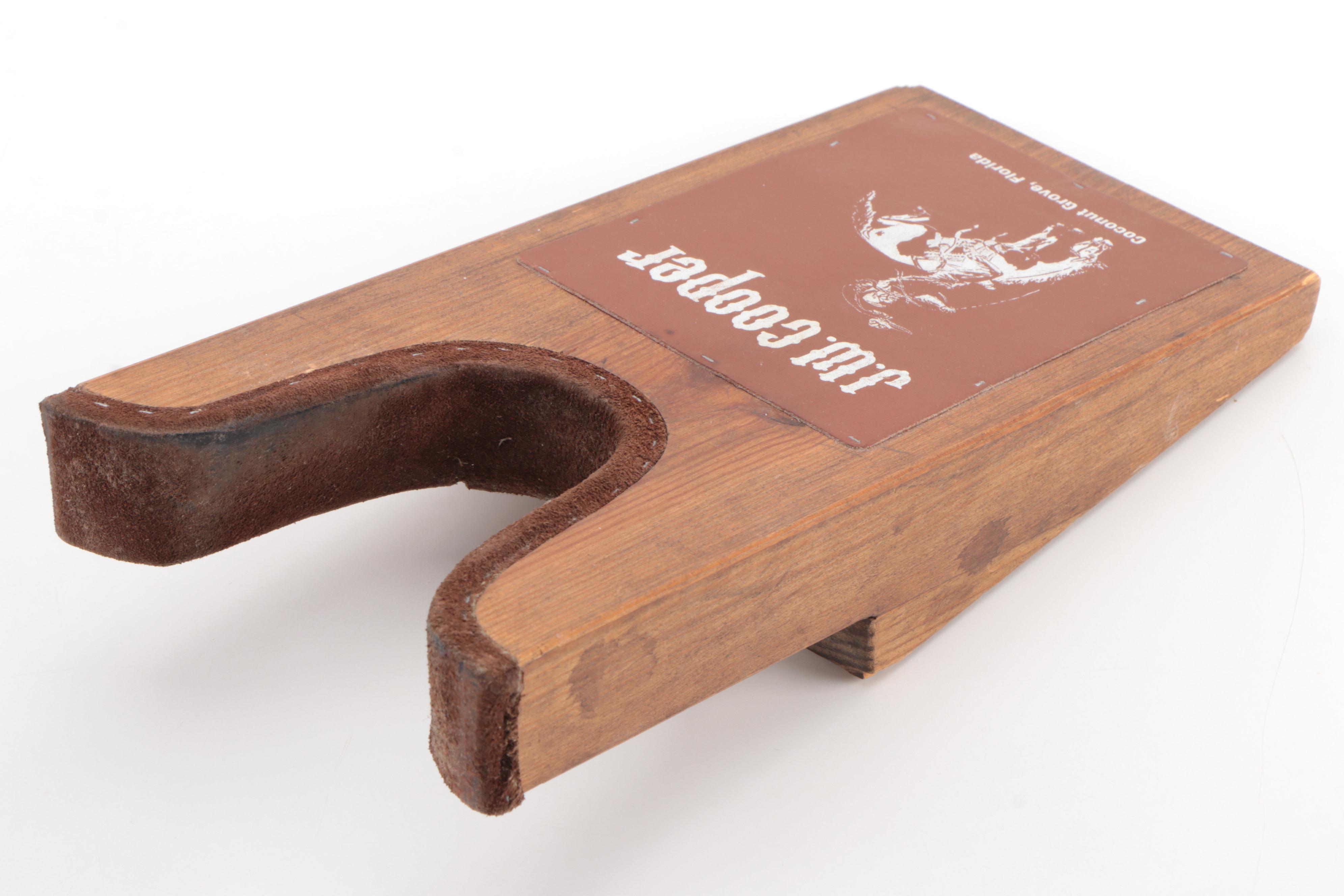 J.W. Cooper Wooden Boot Jack with "V" Leather Bean Bag Weight