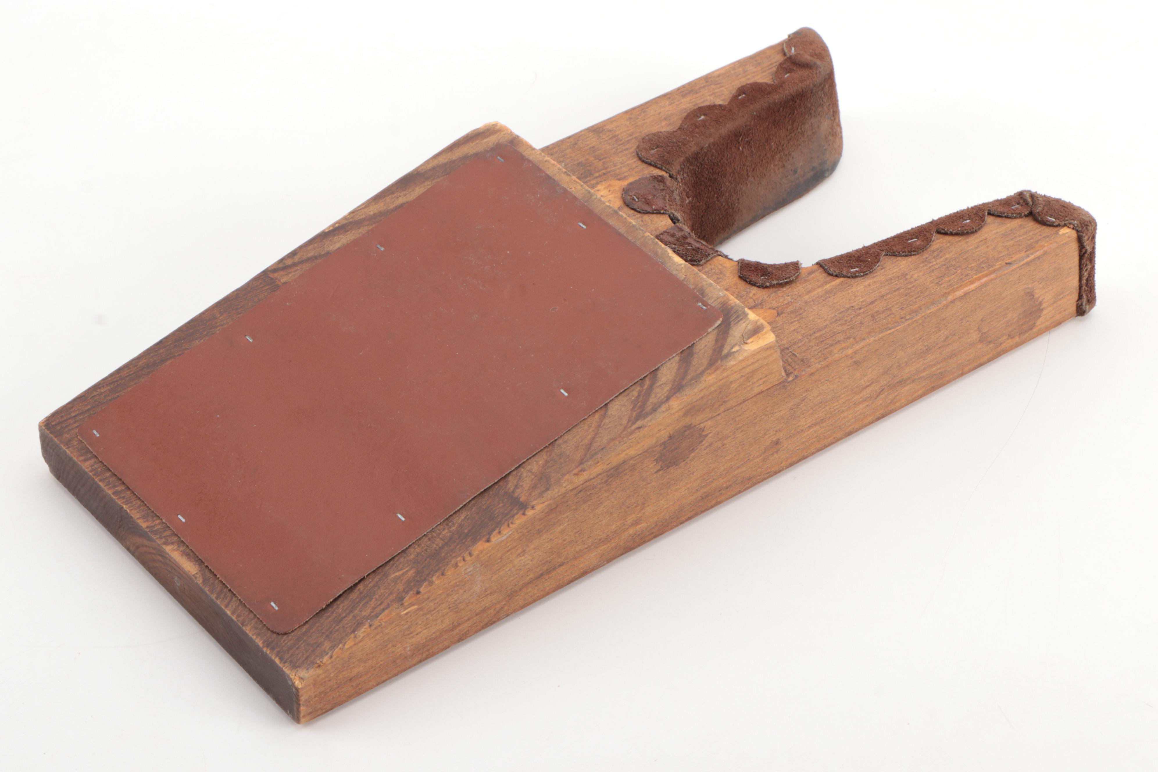 J.W. Cooper Wooden Boot Jack with "V" Leather Bean Bag Weight