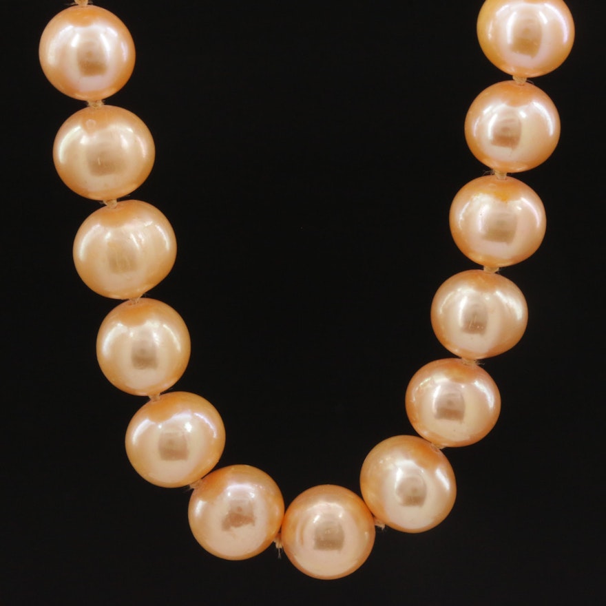 Knotted Cultured Pearl Strand Necklace With 14K Gold Clasp