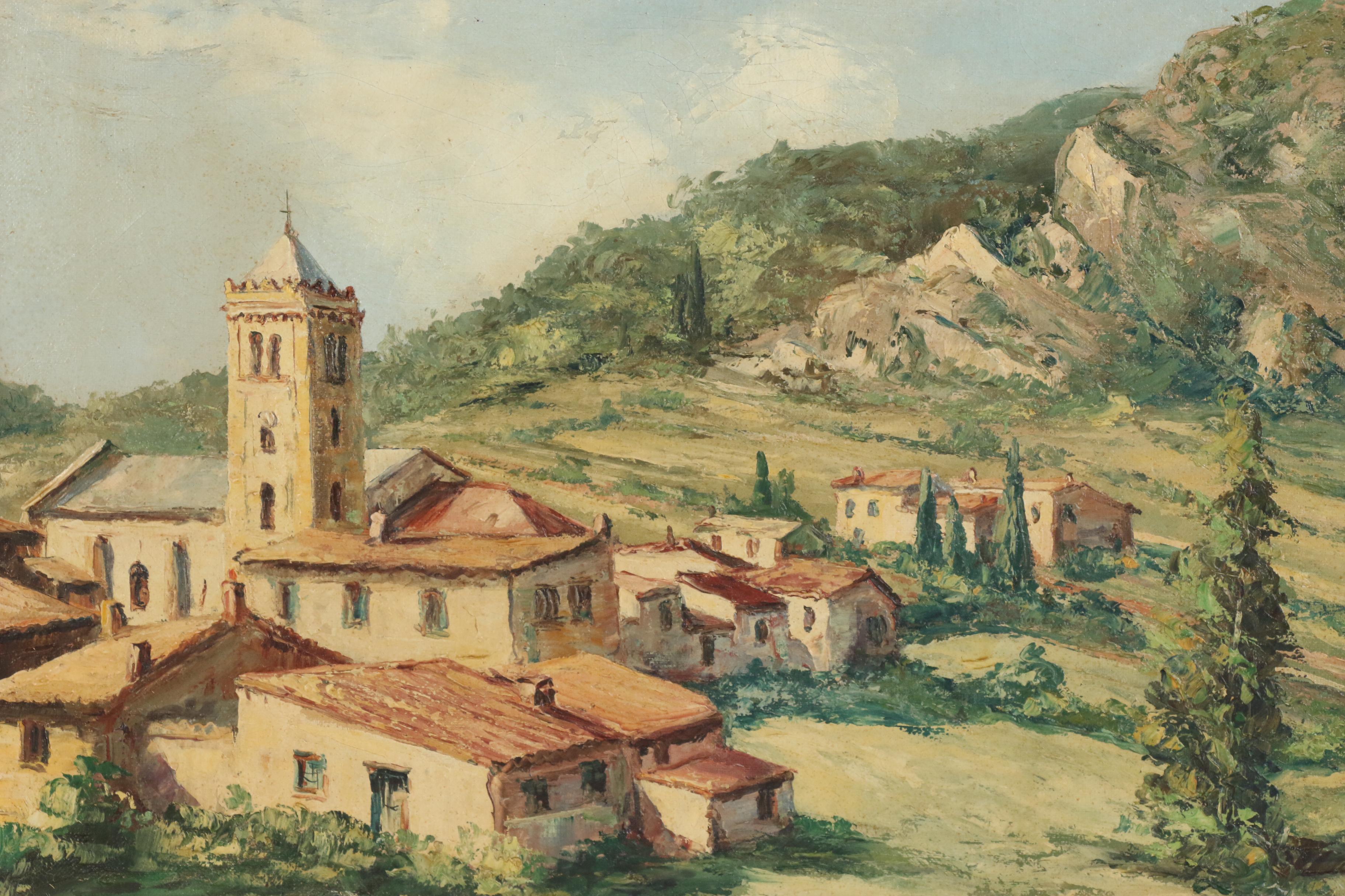 R. U. Rinaldi Landscape Oil Painting "Coustouges", Early to Mid 20th Century