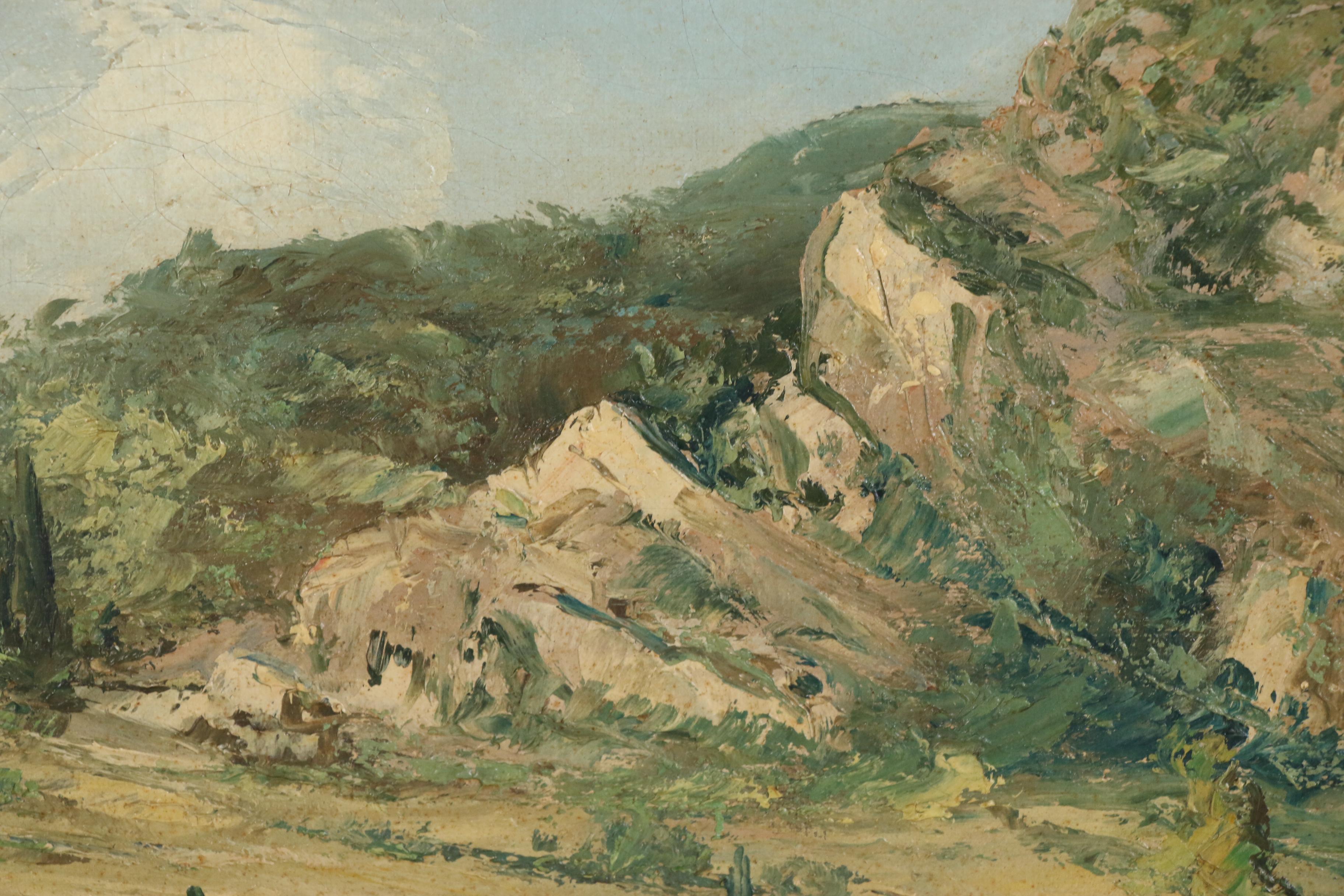 R. U. Rinaldi Landscape Oil Painting "Coustouges", Early to Mid 20th Century