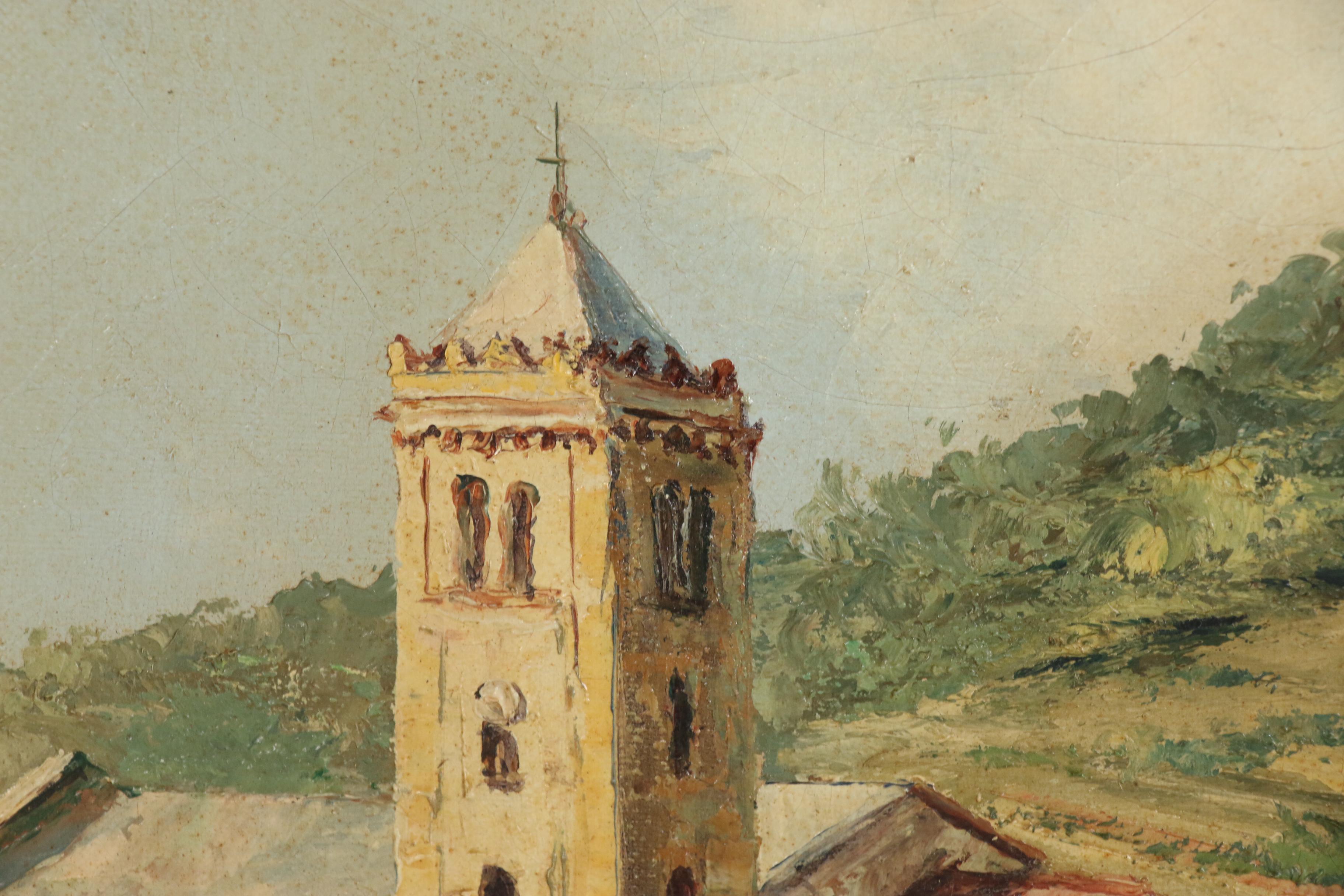 R. U. Rinaldi Landscape Oil Painting "Coustouges", Early to Mid 20th Century