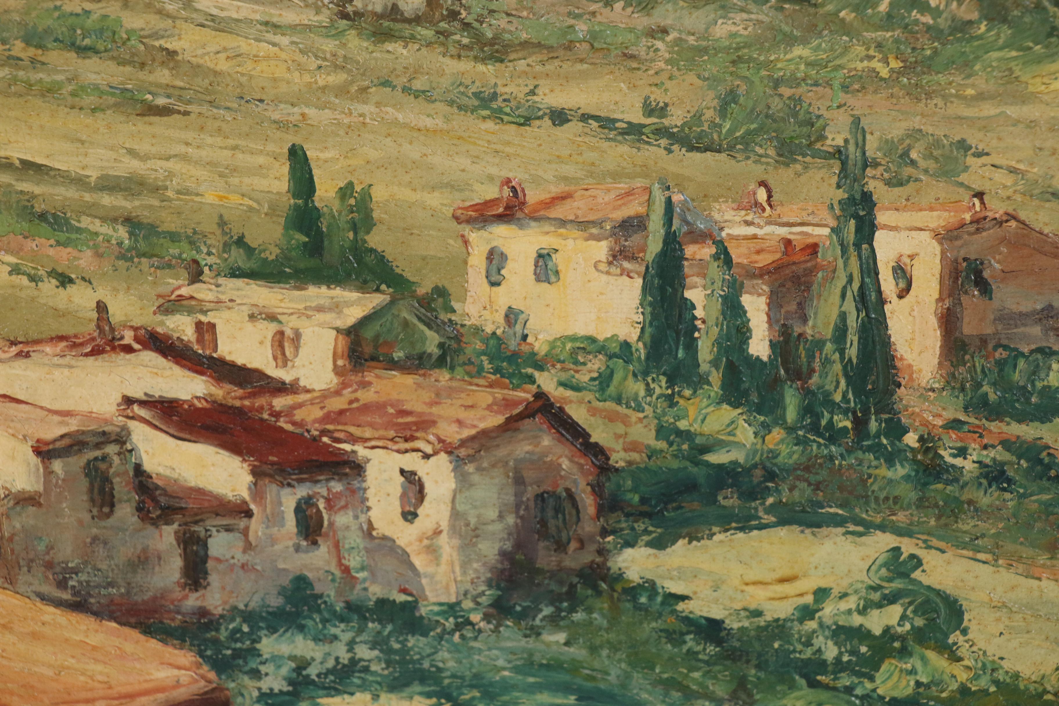 R. U. Rinaldi Landscape Oil Painting "Coustouges", Early to Mid 20th Century