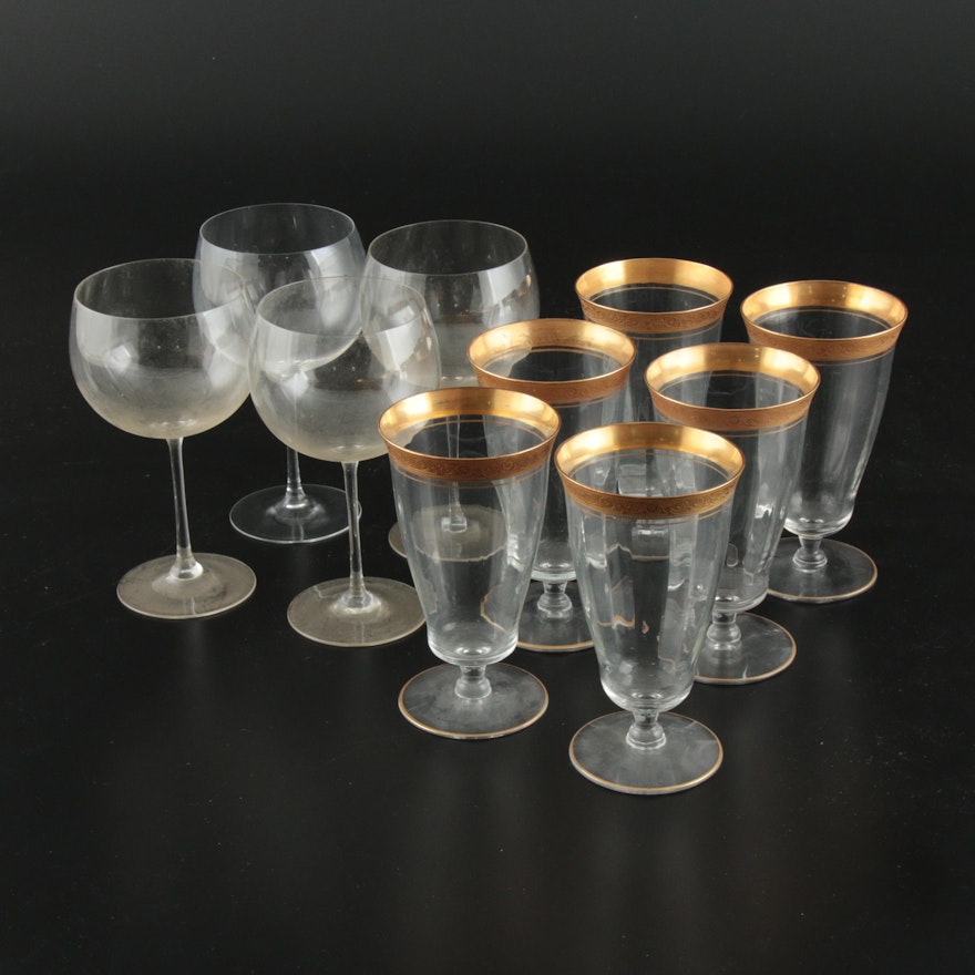 Tiffin-Franciscan "Minton Clear" Gold Encrusted Iced Tea and Montrachet Glasses