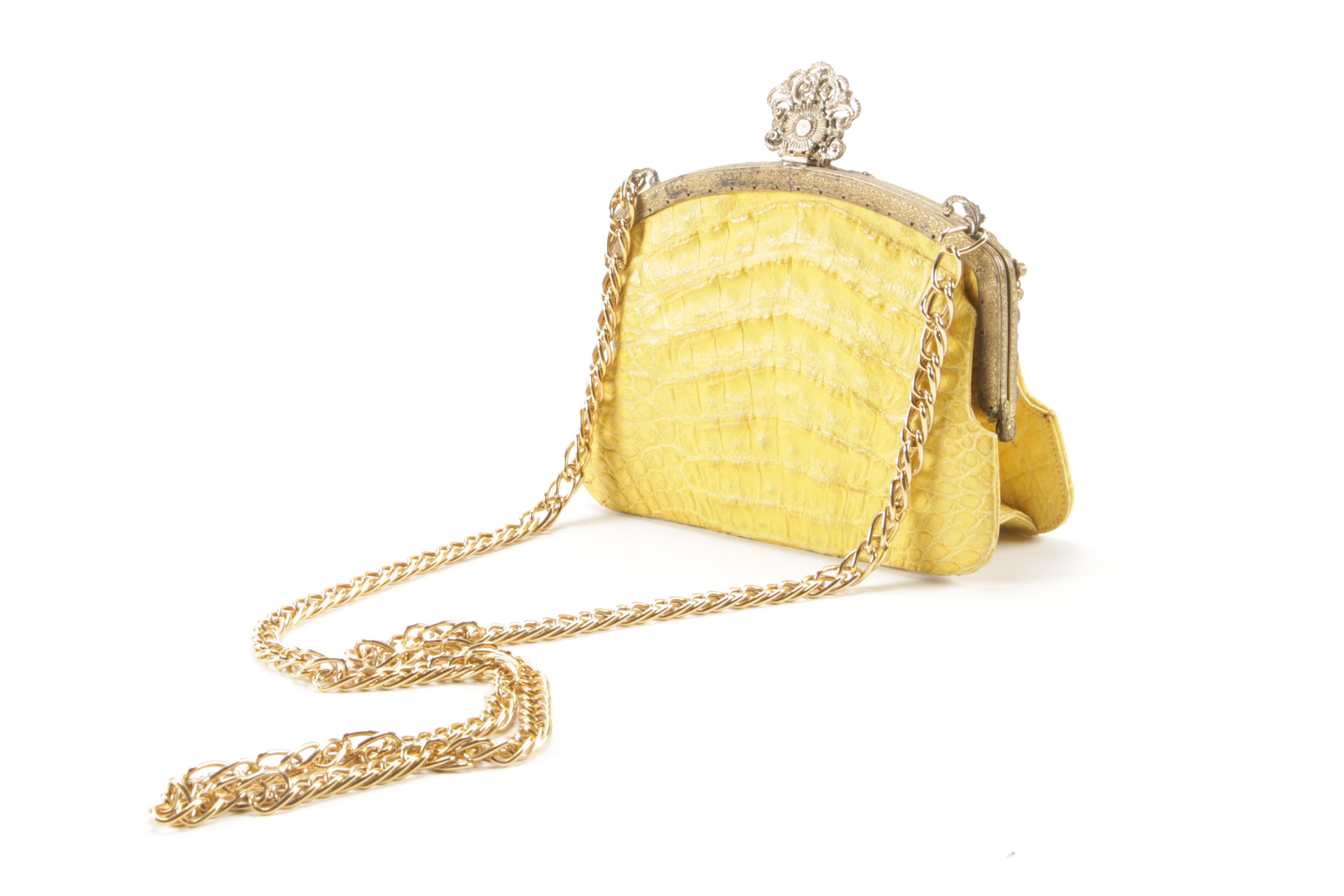 Jacomo Paris Embellished Yellow Crocodile Skin Evening Bag, Vintage