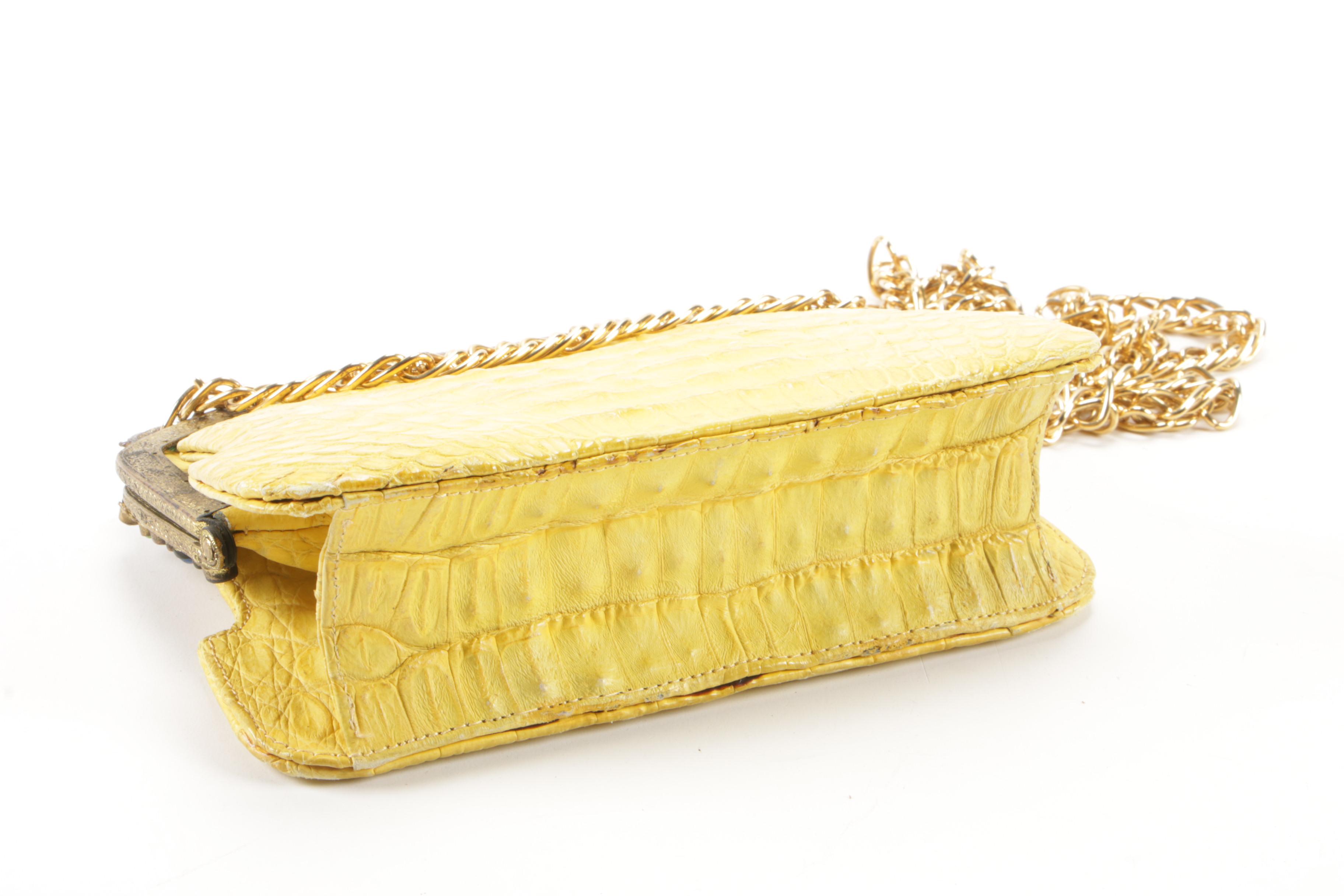 Jacomo Paris Embellished Yellow Crocodile Skin Evening Bag, Vintage