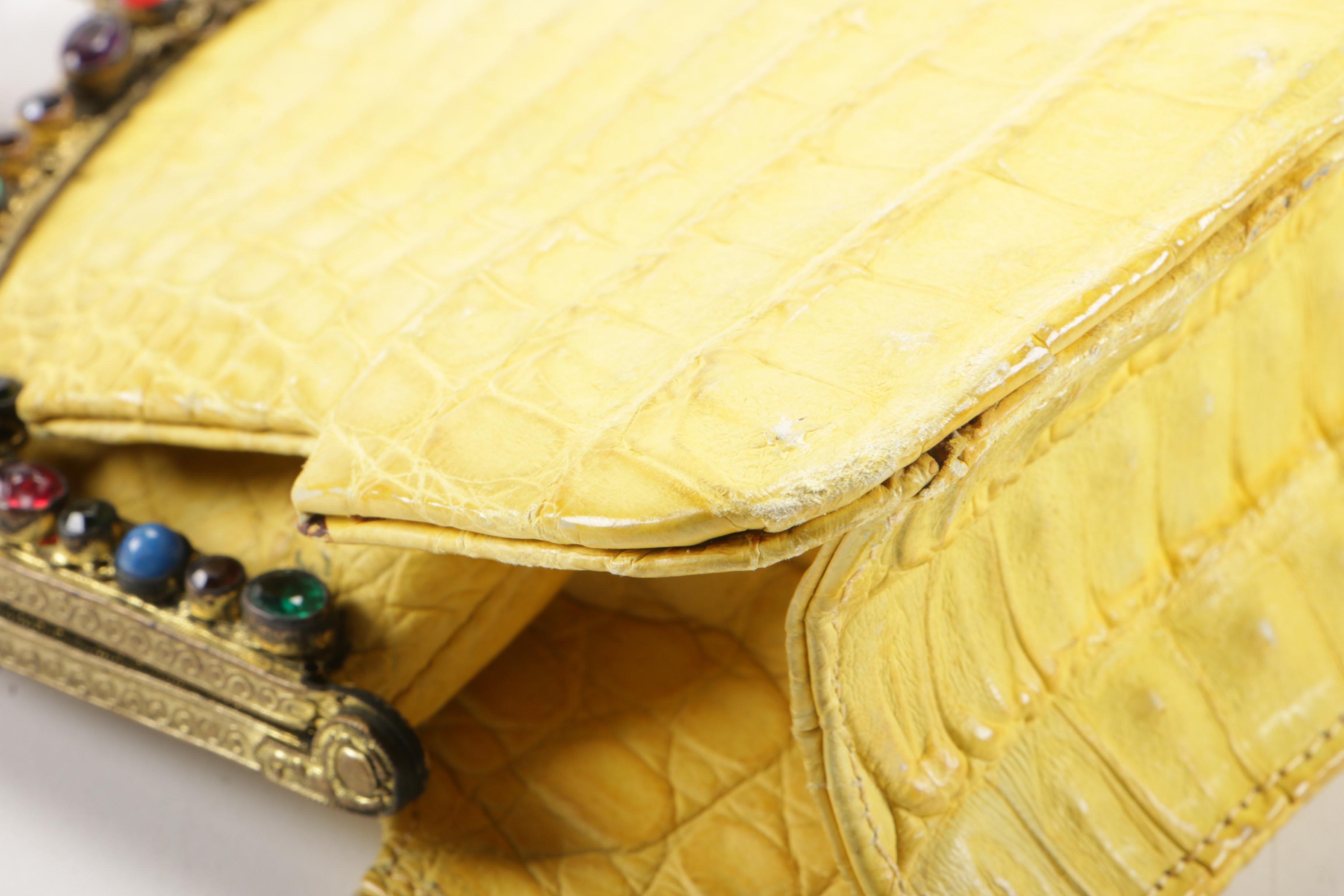Jacomo Paris Embellished Yellow Crocodile Skin Evening Bag, Vintage