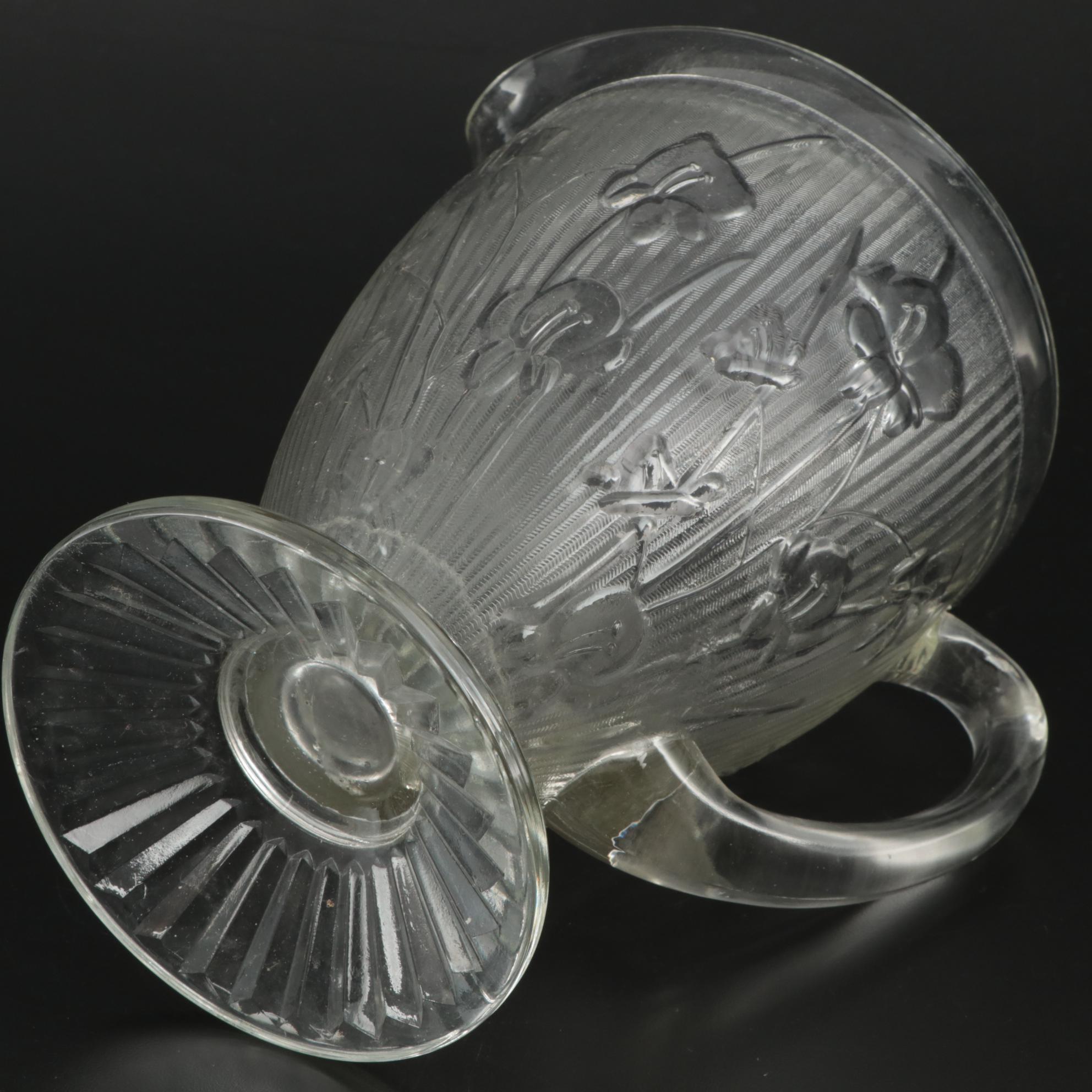 Jeannette "Iris Clear" Depression Glass Pitcher and Footed Tumblers, 1928–1932