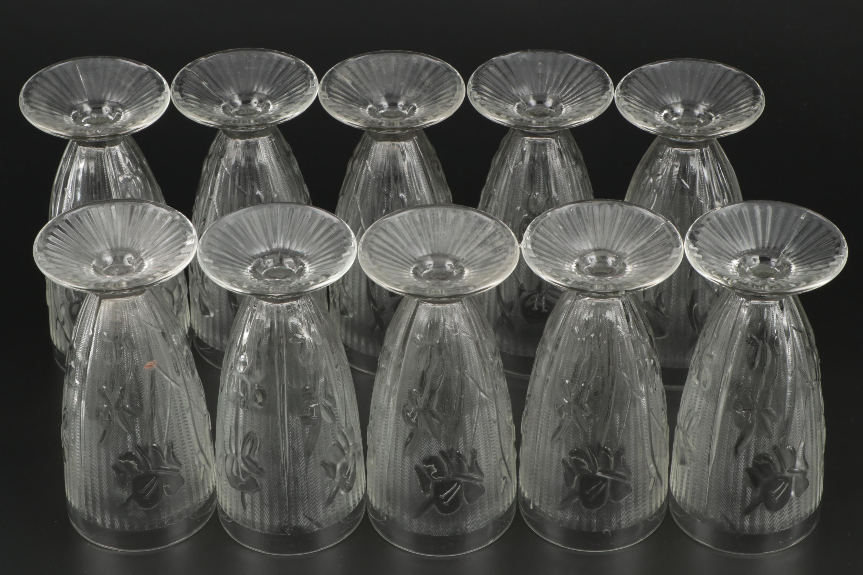 Jeannette "Iris Clear" Depression Glass Pitcher and Footed Tumblers, 1928–1932