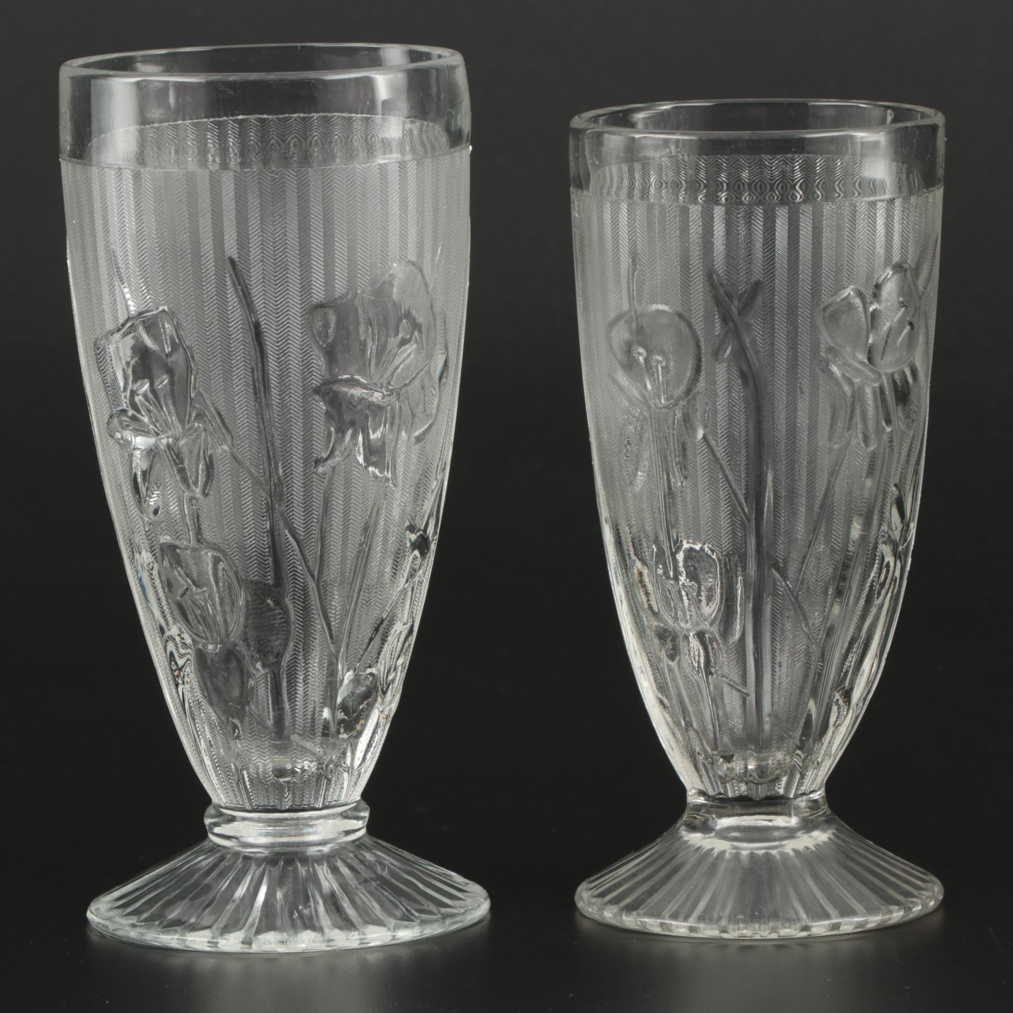 Jeannette "Iris Clear" Depression Glass Pitcher and Footed Tumblers, 1928–1932