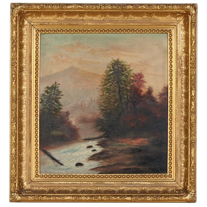 American School Style Oil Painting, Early-Mid 20th Century