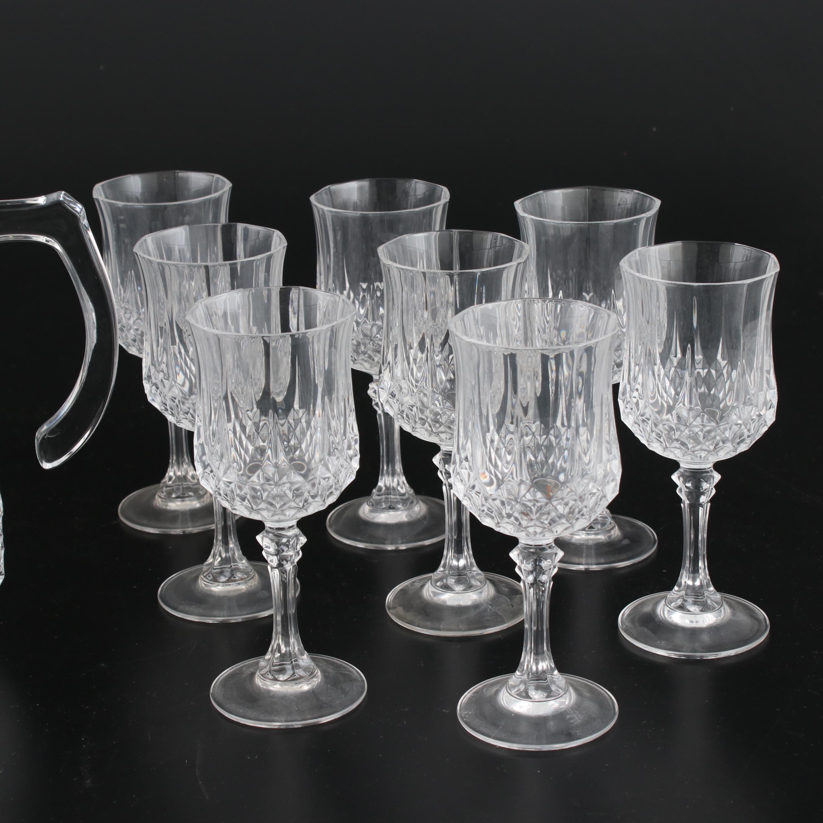 Cristal d'Arques "Longchamp" Crystal Red and White Wine Glasses with Pitcher
