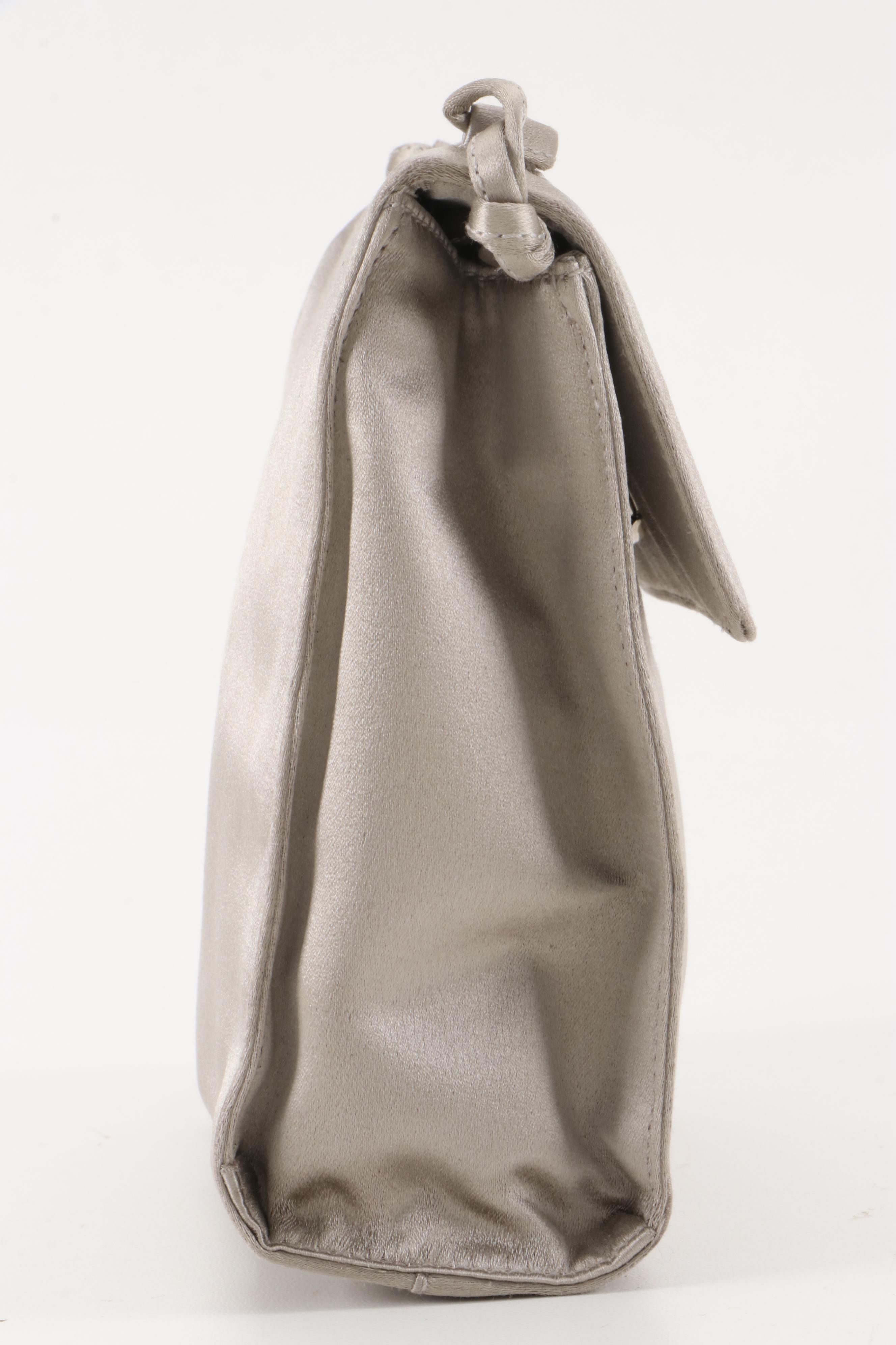 Prada Gray Satin Front Flap Crossbody Bag with Suede Tassel