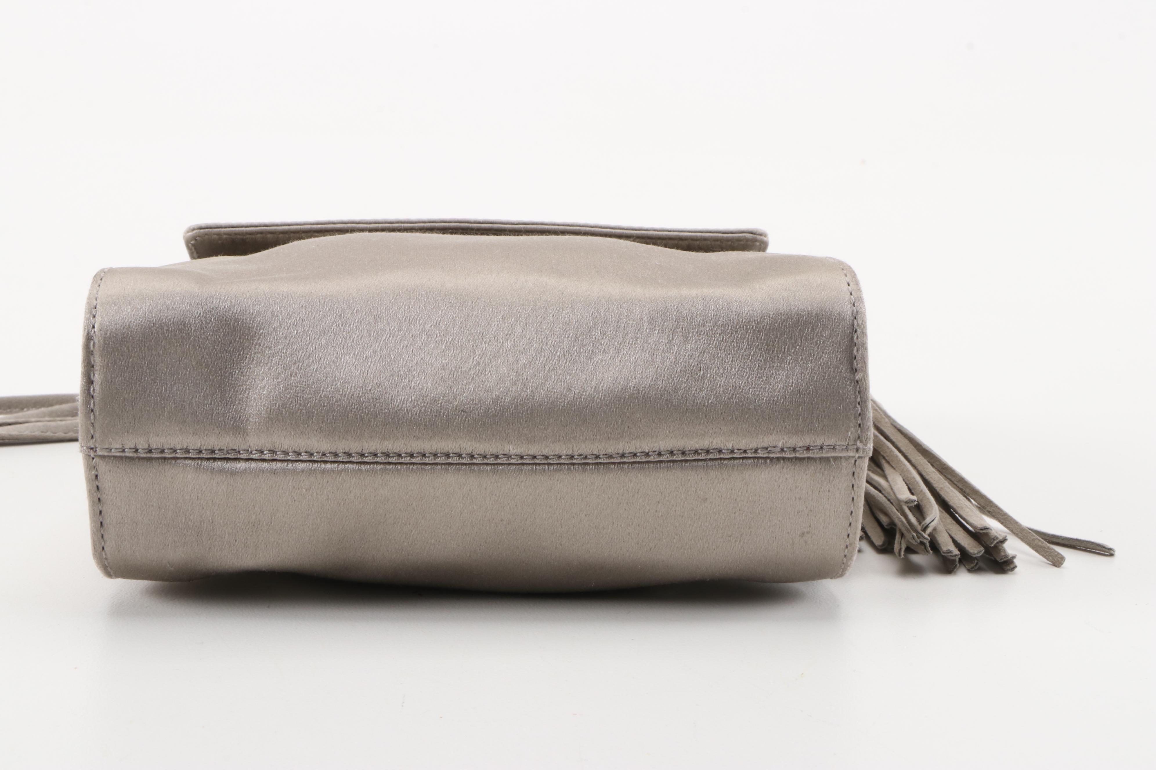 Prada Gray Satin Front Flap Crossbody Bag with Suede Tassel