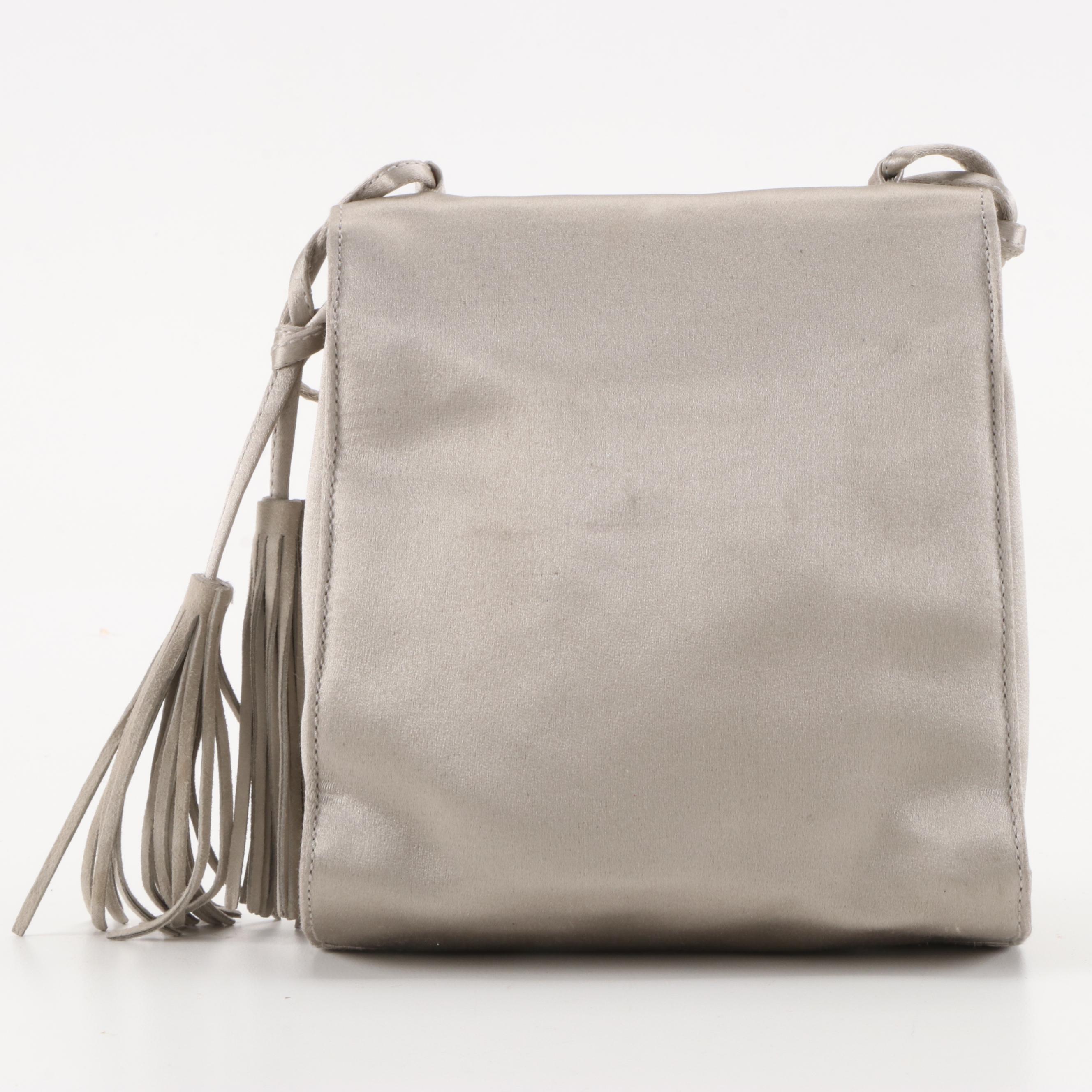 Prada Gray Satin Front Flap Crossbody Bag with Suede Tassel