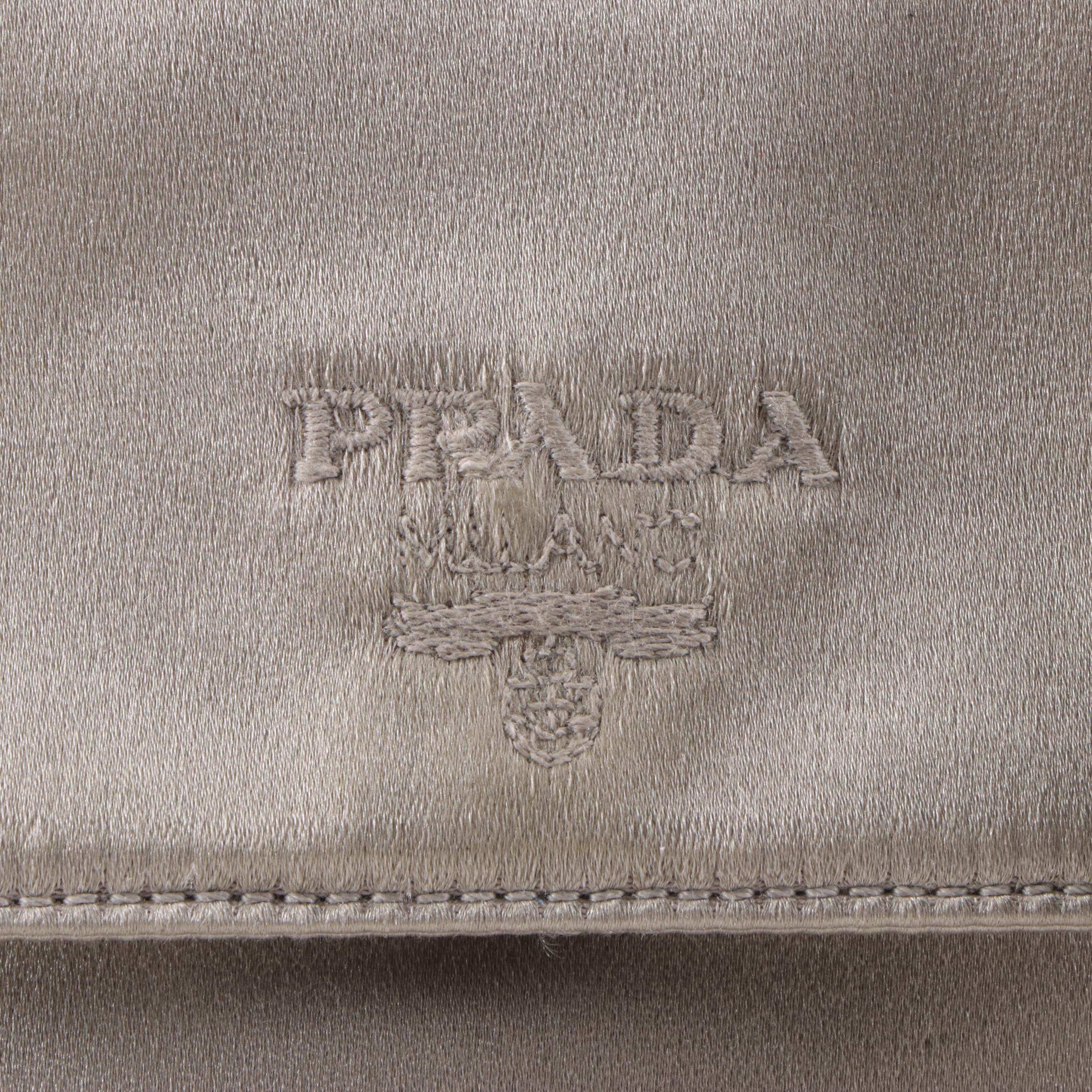 Prada Gray Satin Front Flap Crossbody Bag with Suede Tassel