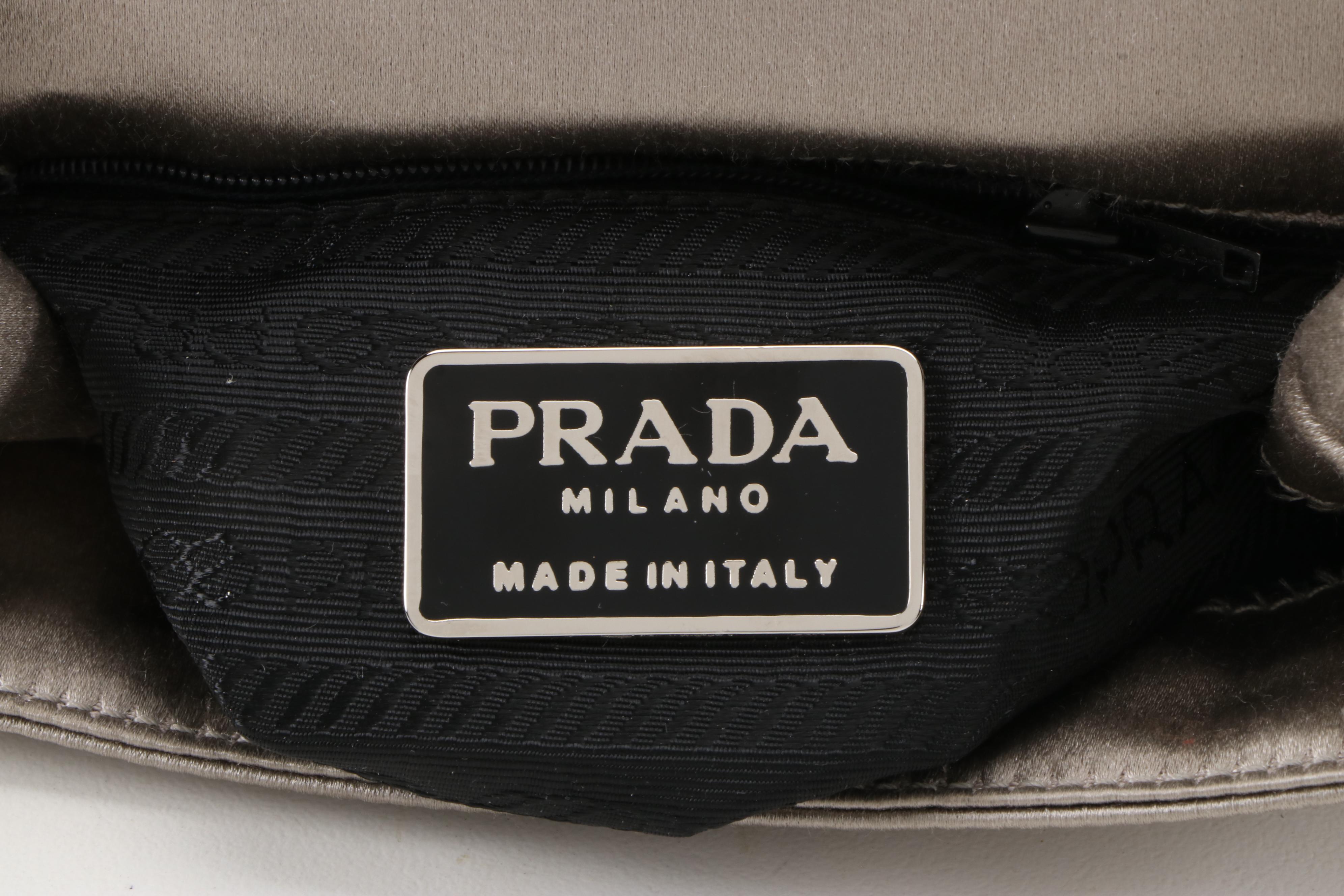 Prada Gray Satin Front Flap Crossbody Bag with Suede Tassel