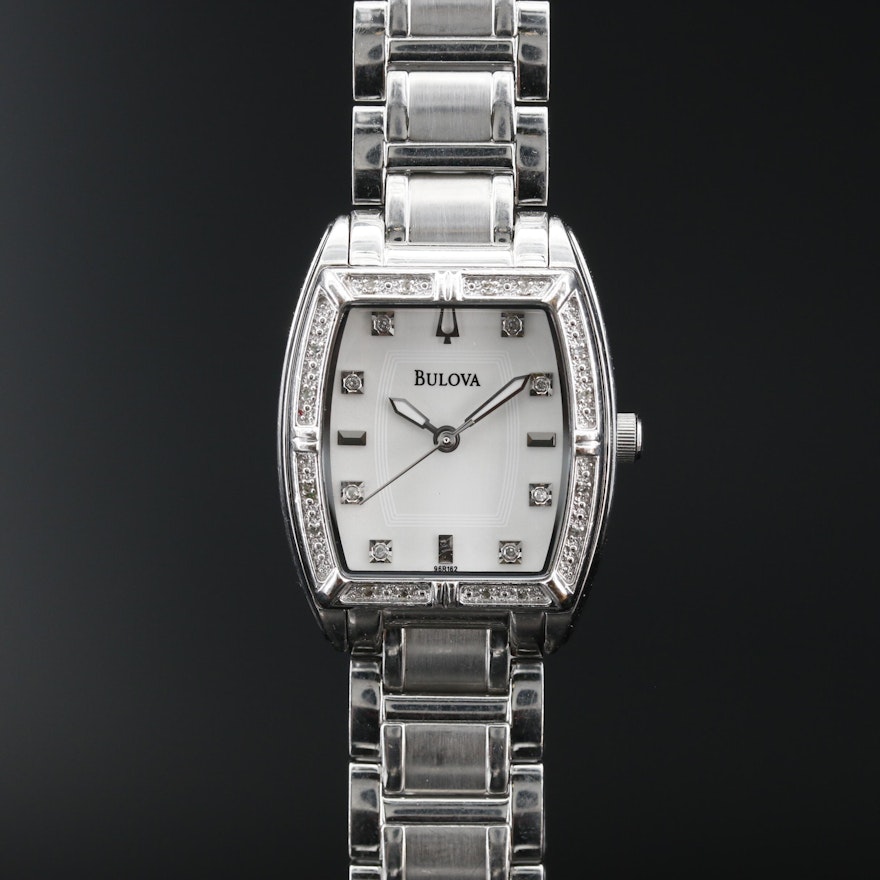 Bulova Diamond Bezel and Dial Stainless Steel Quartz Wristwatch