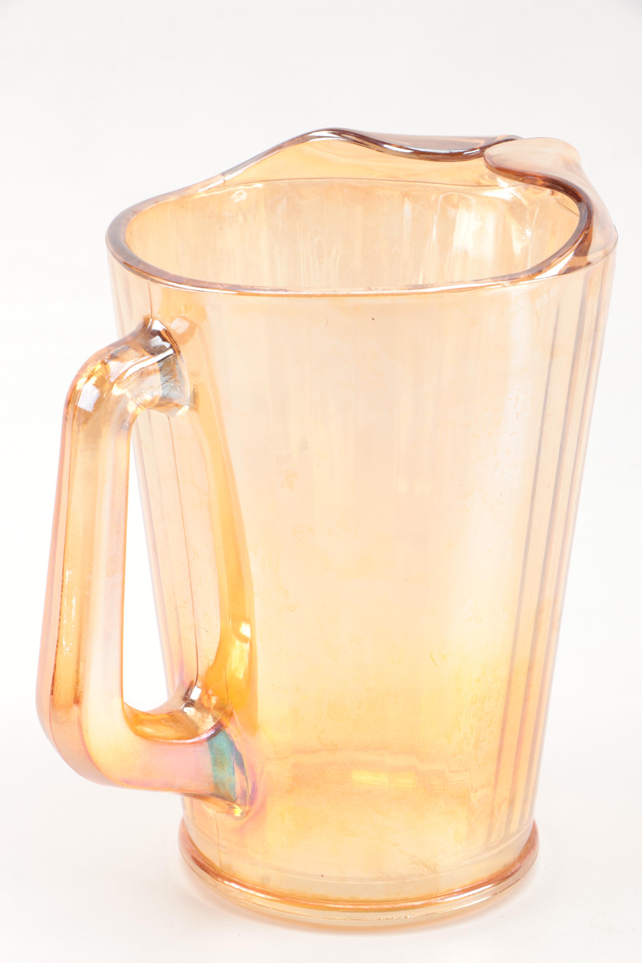 Fire King Carnival Glass Teacups and Creamer with Other Marigold Carnival Glass