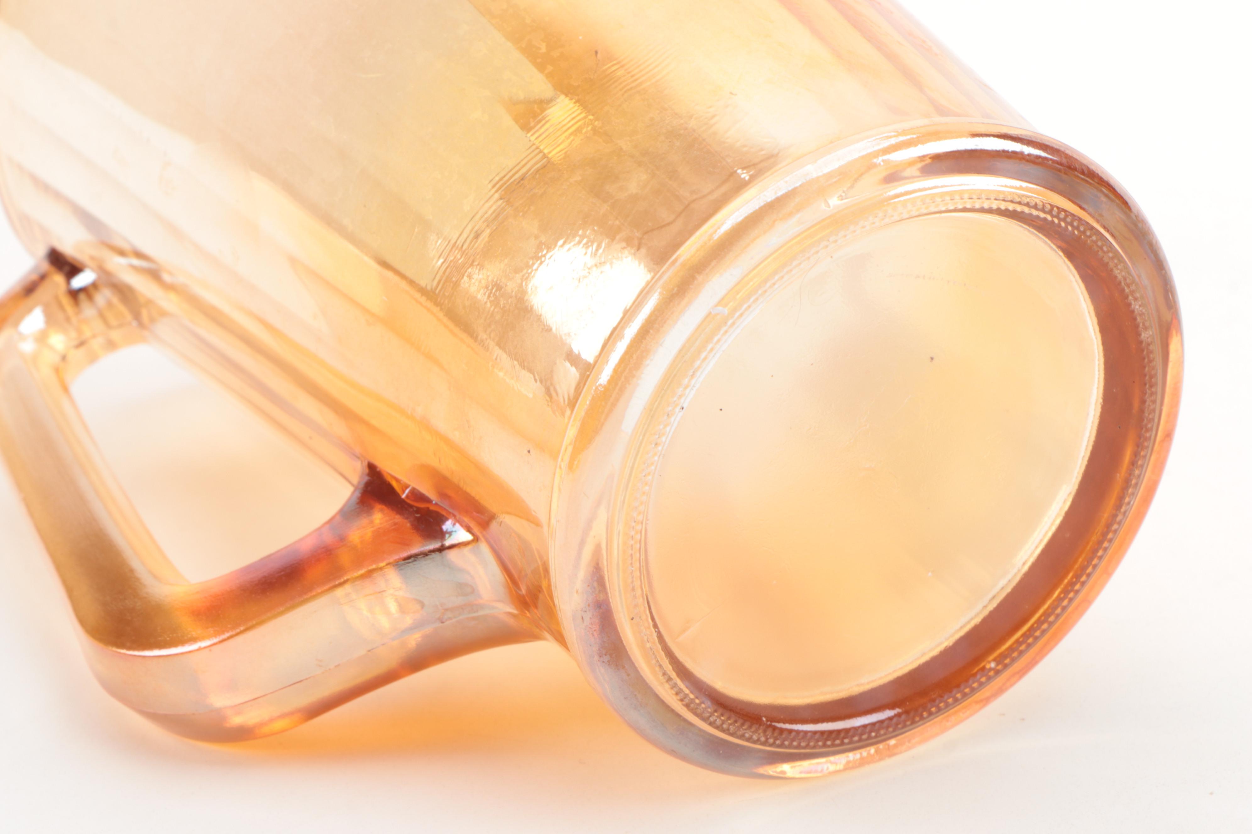 Fire King Carnival Glass Teacups and Creamer with Other Marigold Carnival Glass