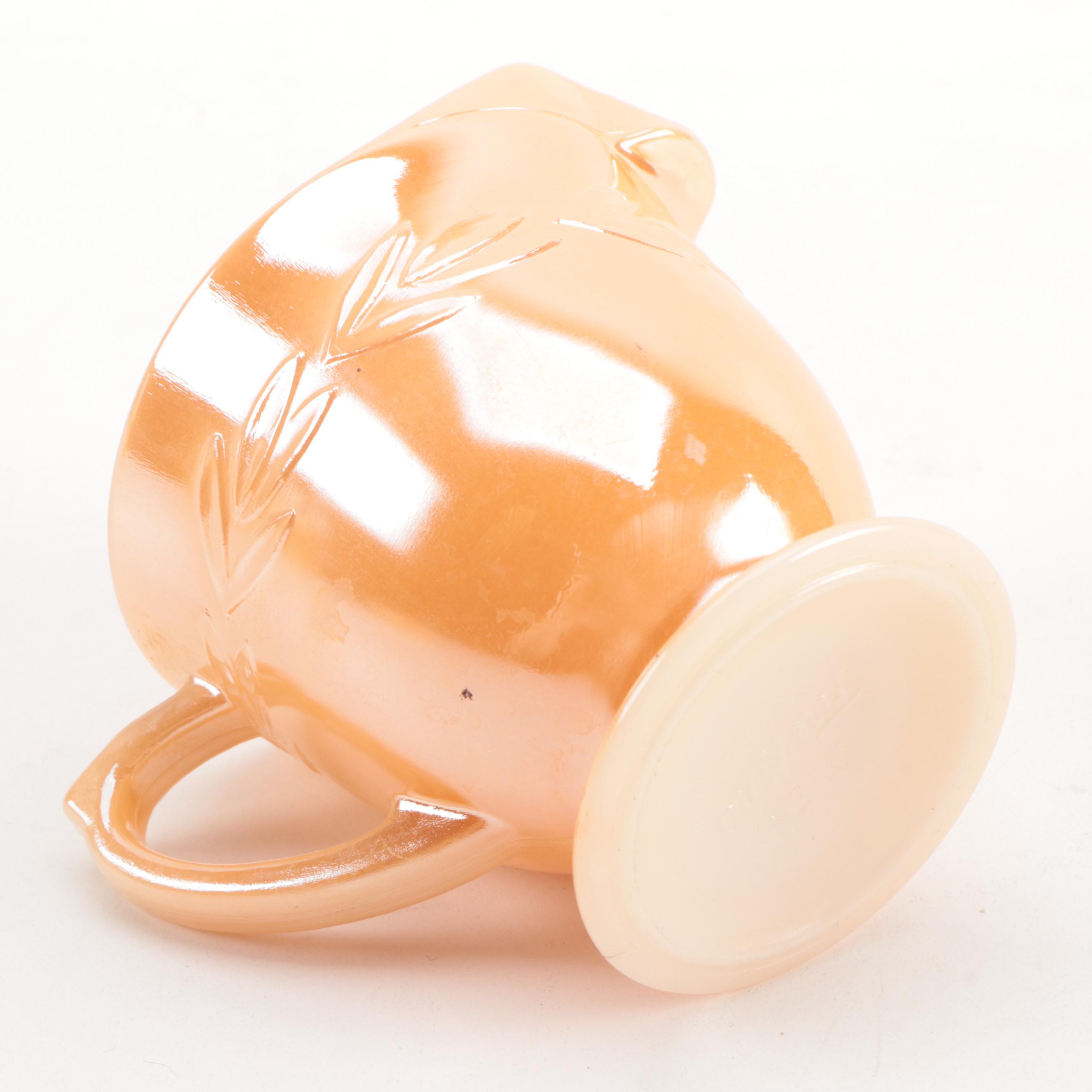 Fire King Carnival Glass Teacups and Creamer with Other Marigold Carnival Glass