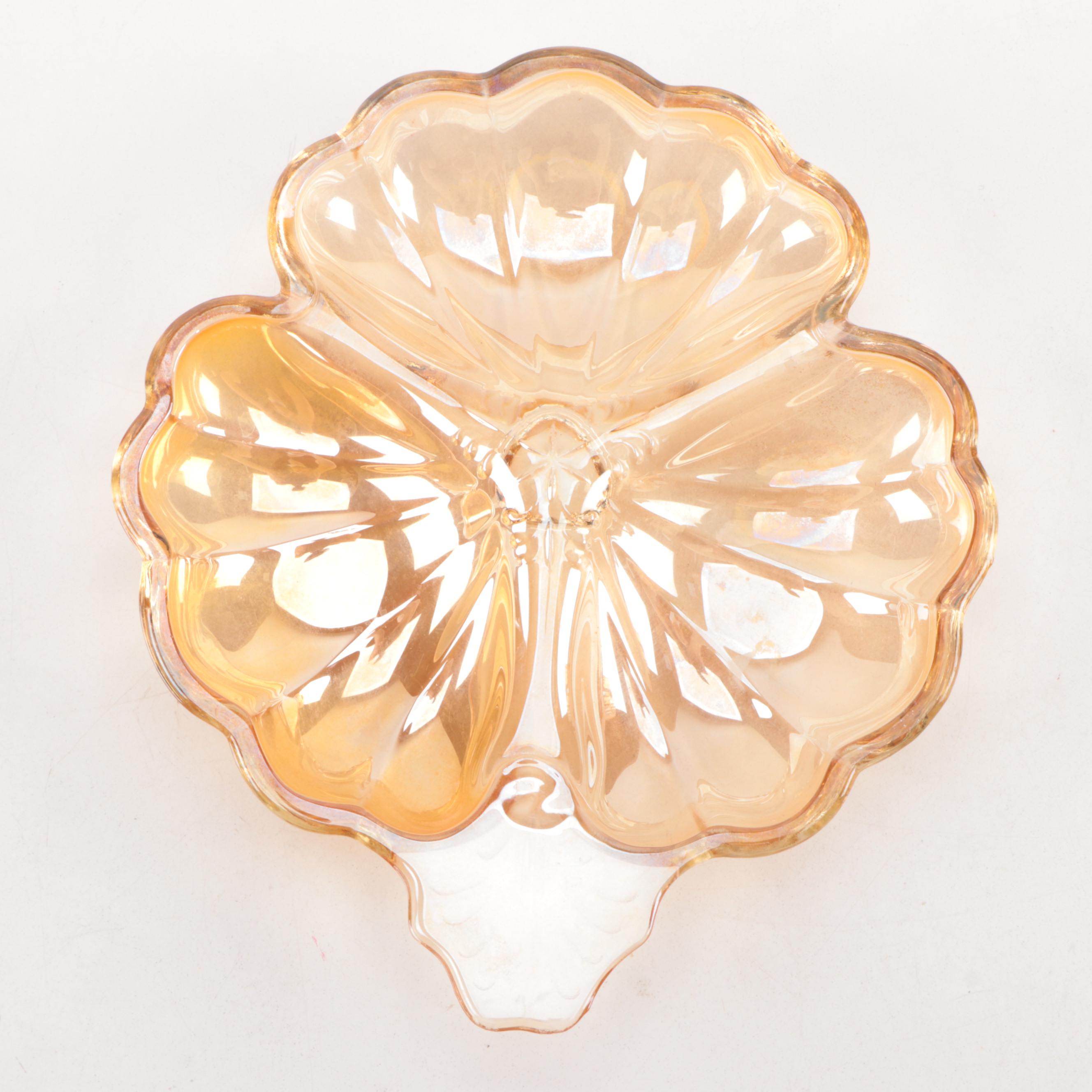 Fire King Carnival Glass Teacups and Creamer with Other Marigold Carnival Glass