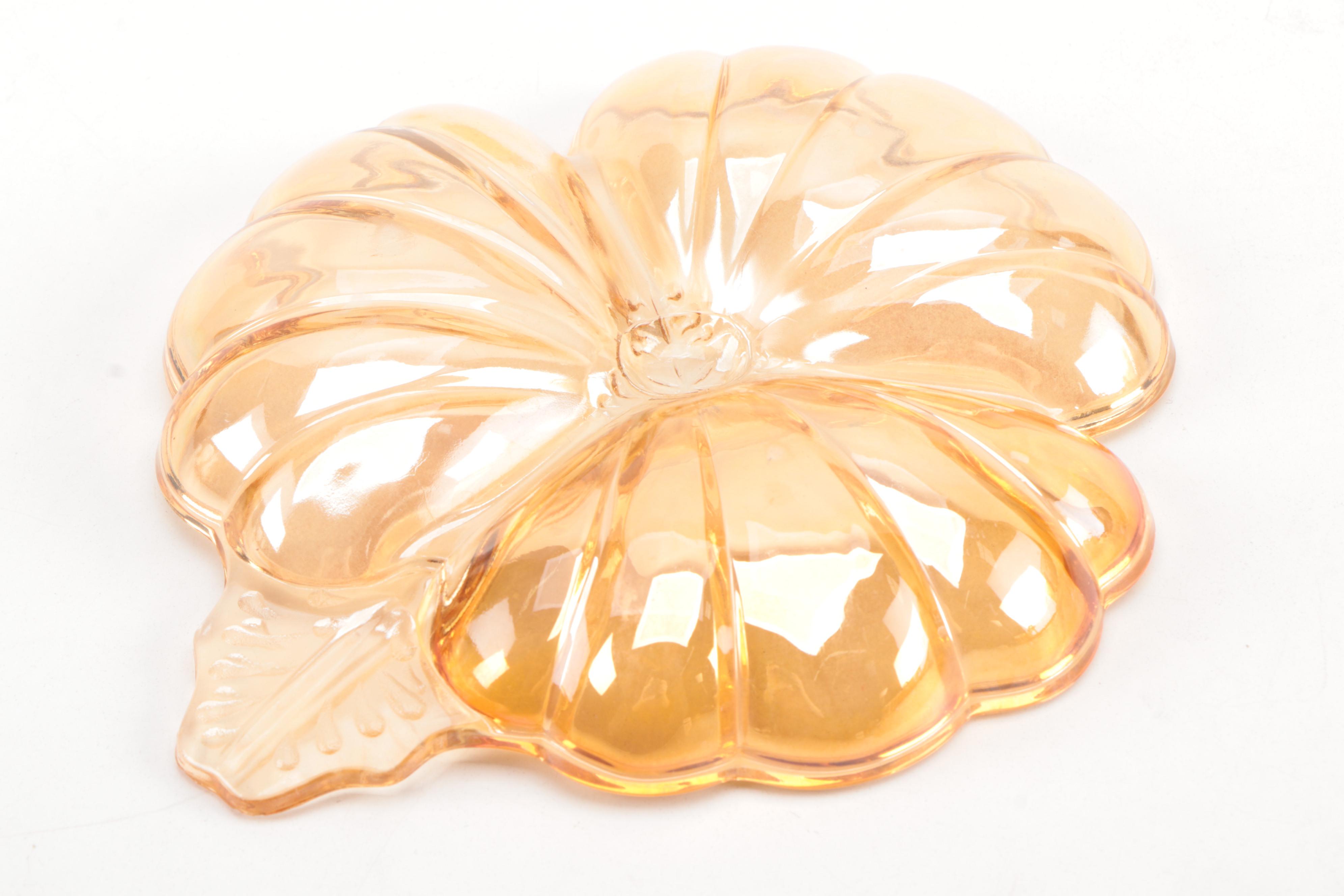 Fire King Carnival Glass Teacups and Creamer with Other Marigold Carnival Glass