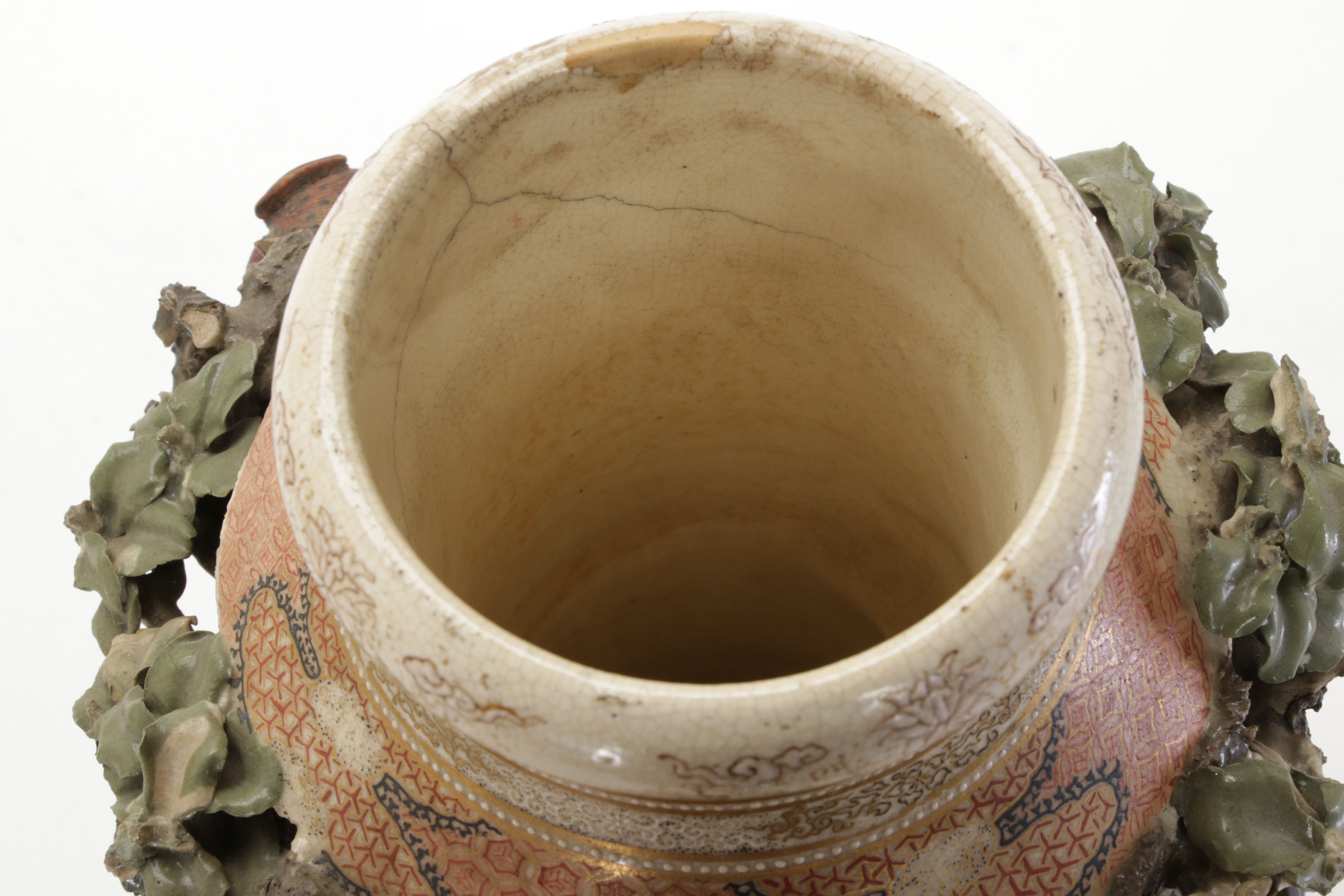 Miyagawa "Makuzu" Kōzan Taka-Ukibori Shinkatsu Ceramic Vases Meiji Era ca. 1878