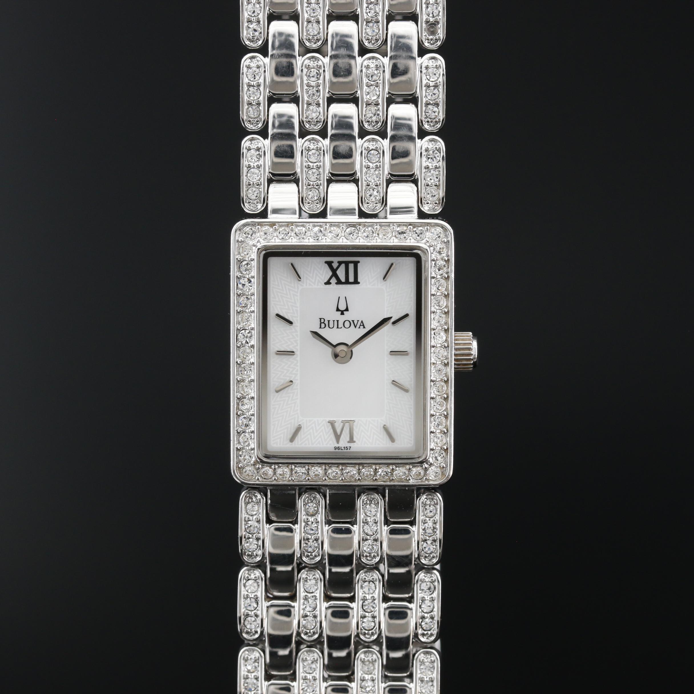Bulova Mother of Pearl and Crystal Stainless Steel Quartz Watch