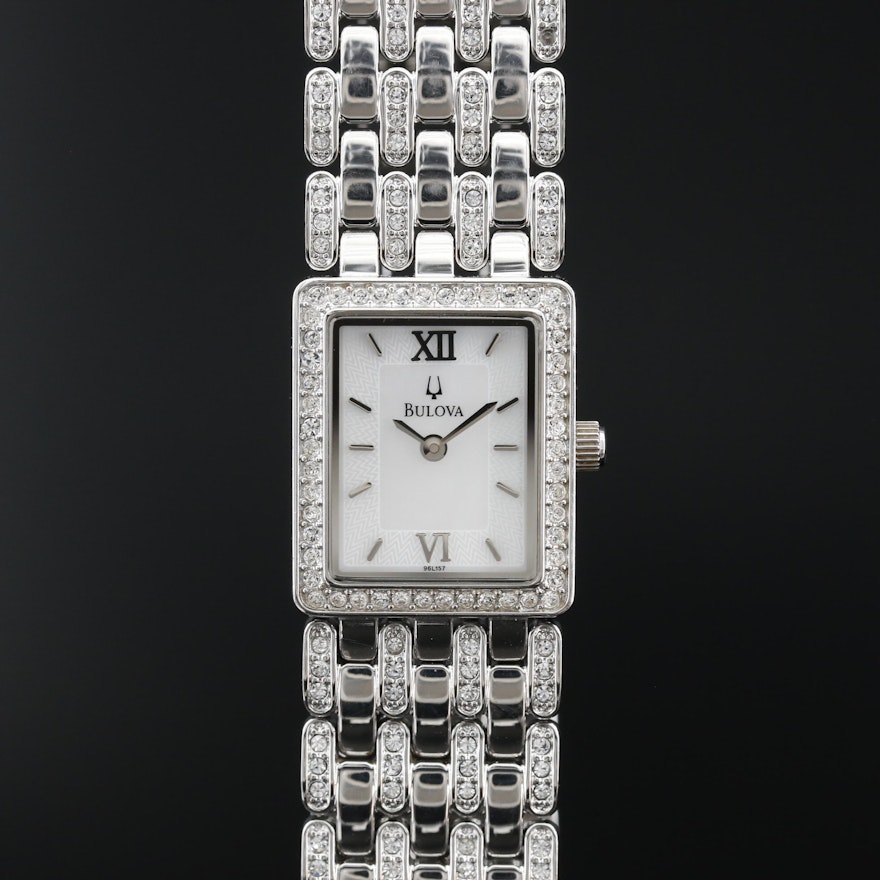 Bulova Mother of Pearl and Crystal Stainless Steel Quartz Wristwatch