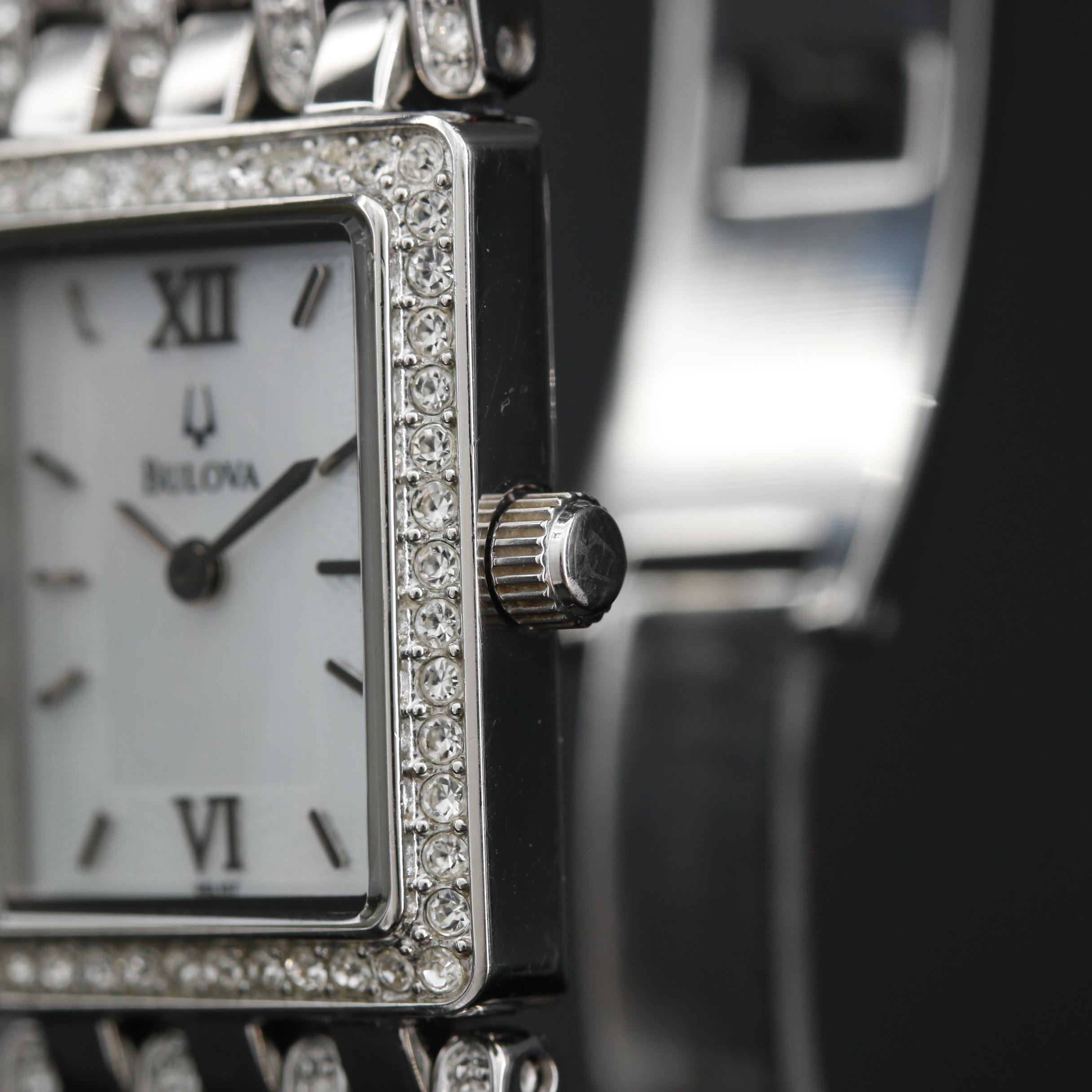 Bulova Mother of Pearl and Crystal Stainless Steel Quartz Watch