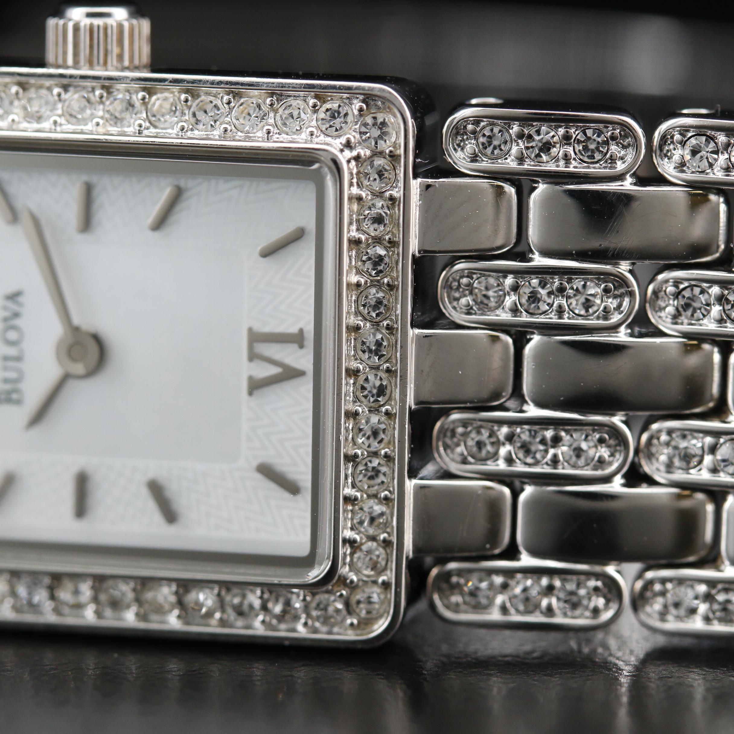 Bulova Mother of Pearl and Crystal Stainless Steel Quartz Watch