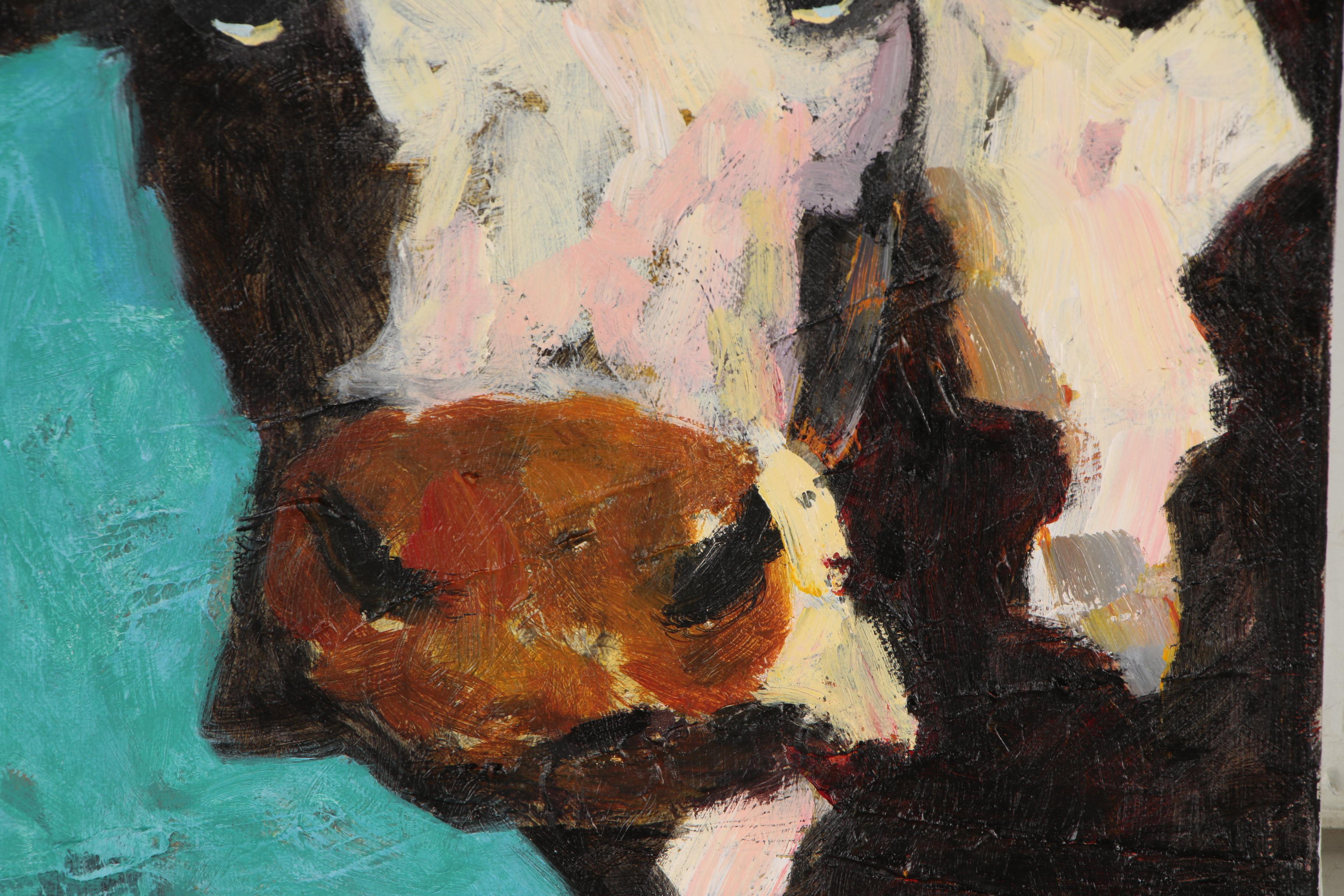 Elle Raines Acrylic Cow Painting, 21st Century