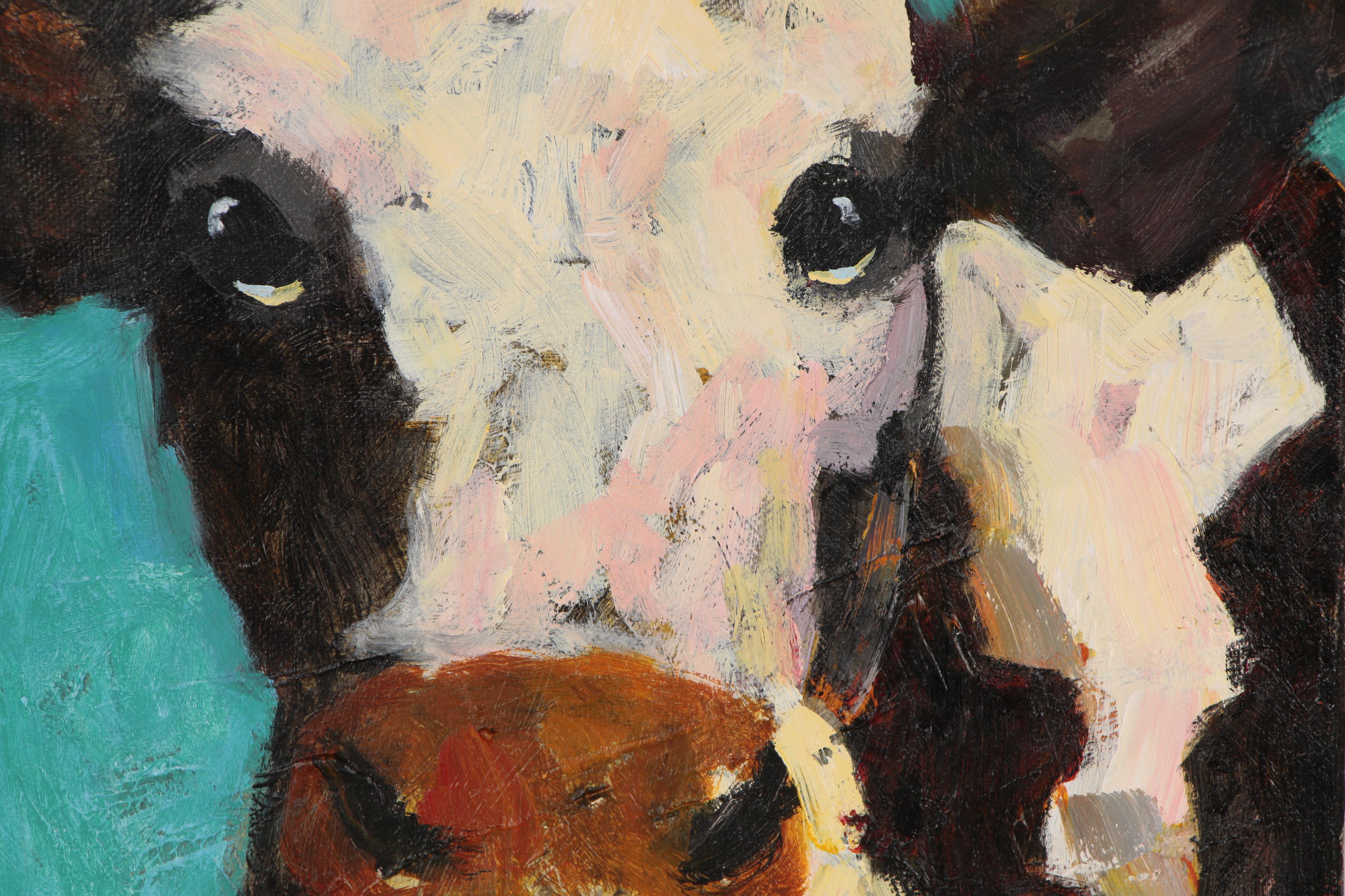 Elle Raines Acrylic Cow Painting, 21st Century