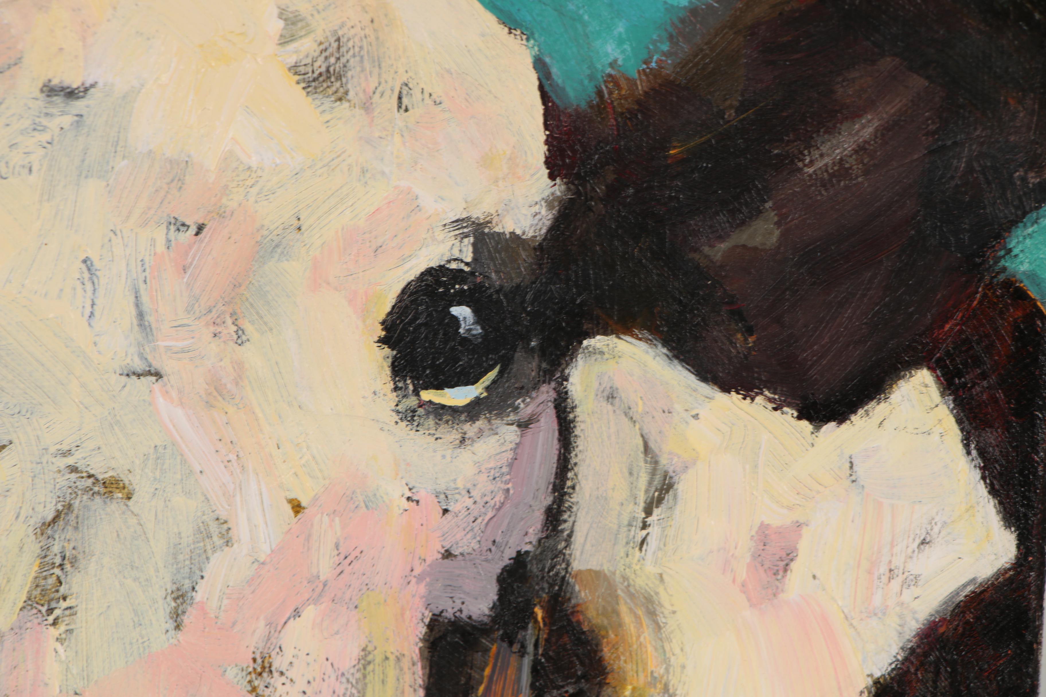 Elle Raines Acrylic Cow Painting, 21st Century
