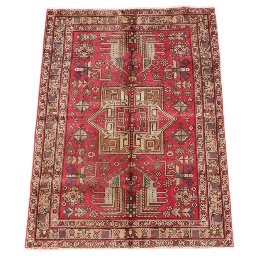 4'6 x 6'4 Hand-Knotted Persian Khamseh Wool Rug