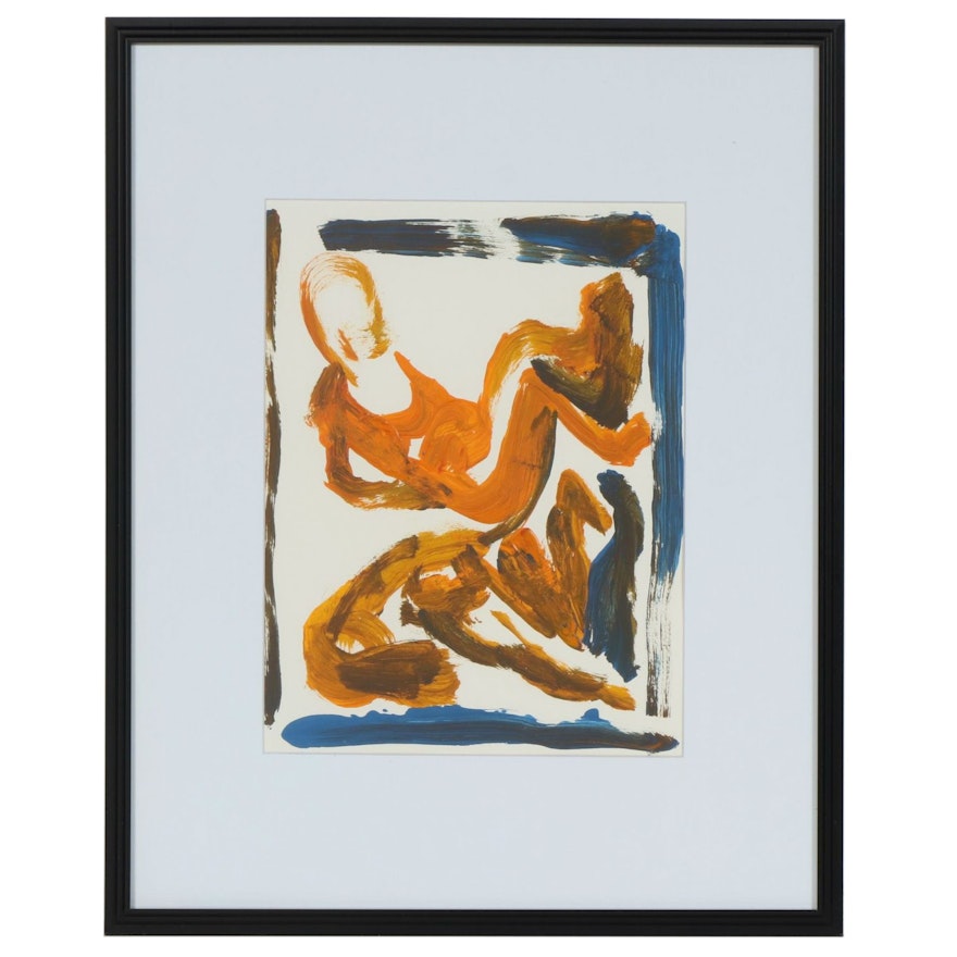 Paul Chidlaw Crouching Figures Acrylic Painting, Mid to Late 20th Century