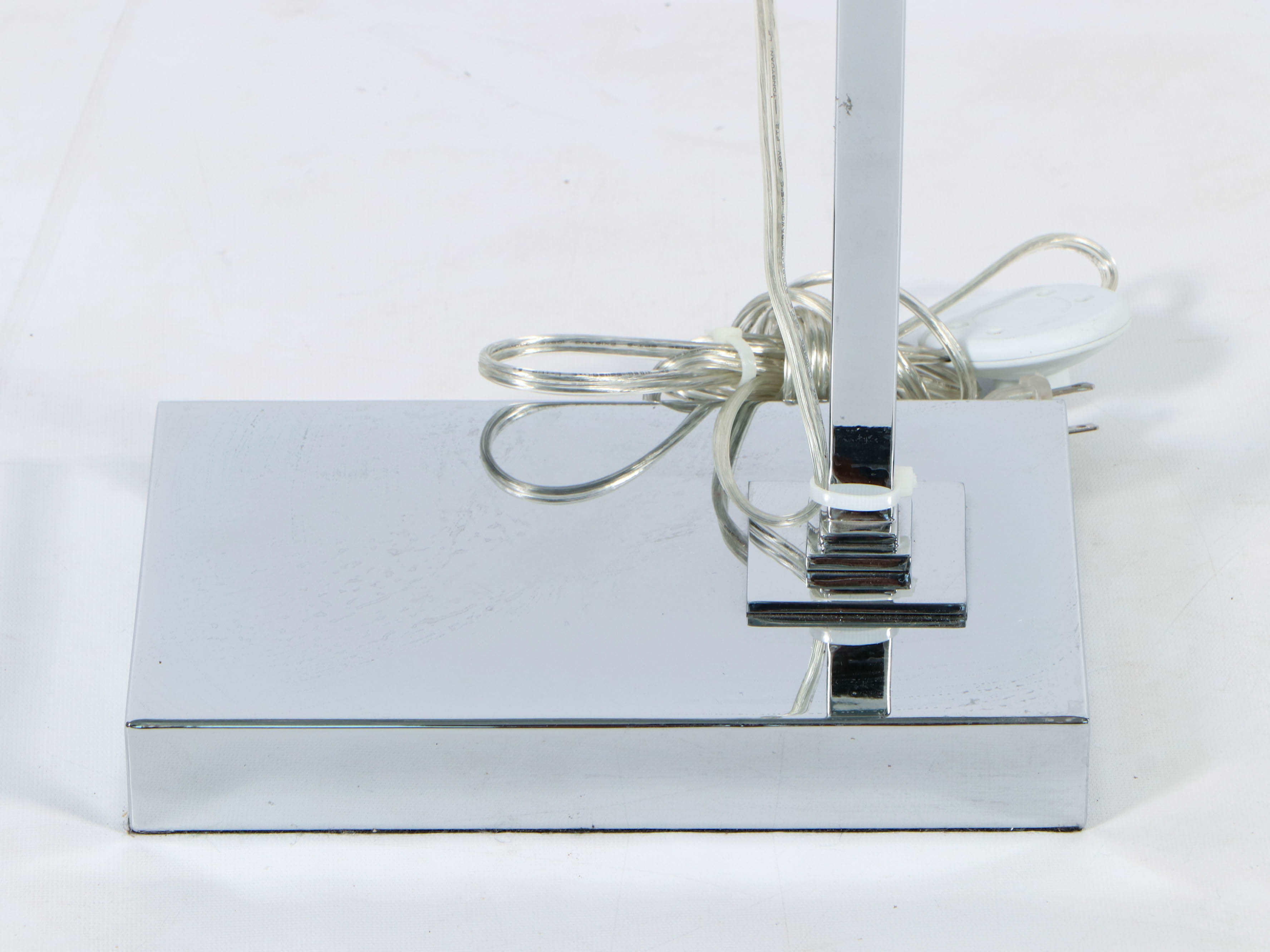 Adjustable Chrome Floor Lamp with Sheer Fabric Shade