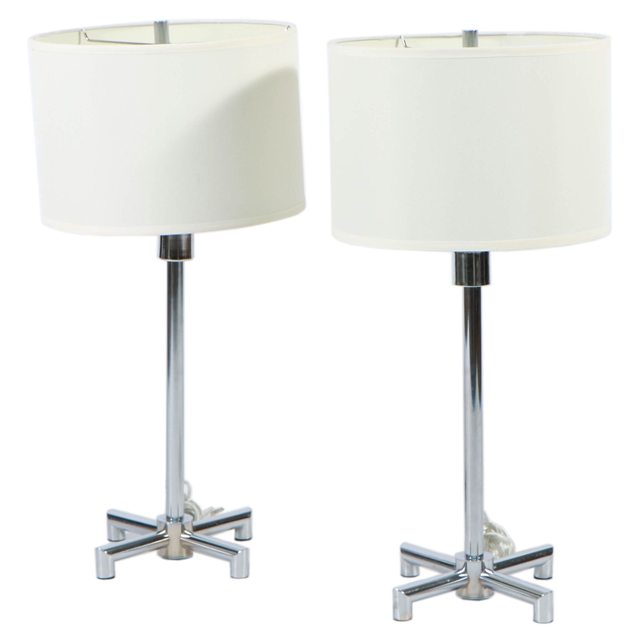Modern Chrome Table Lamps with Fabric Bell Shade