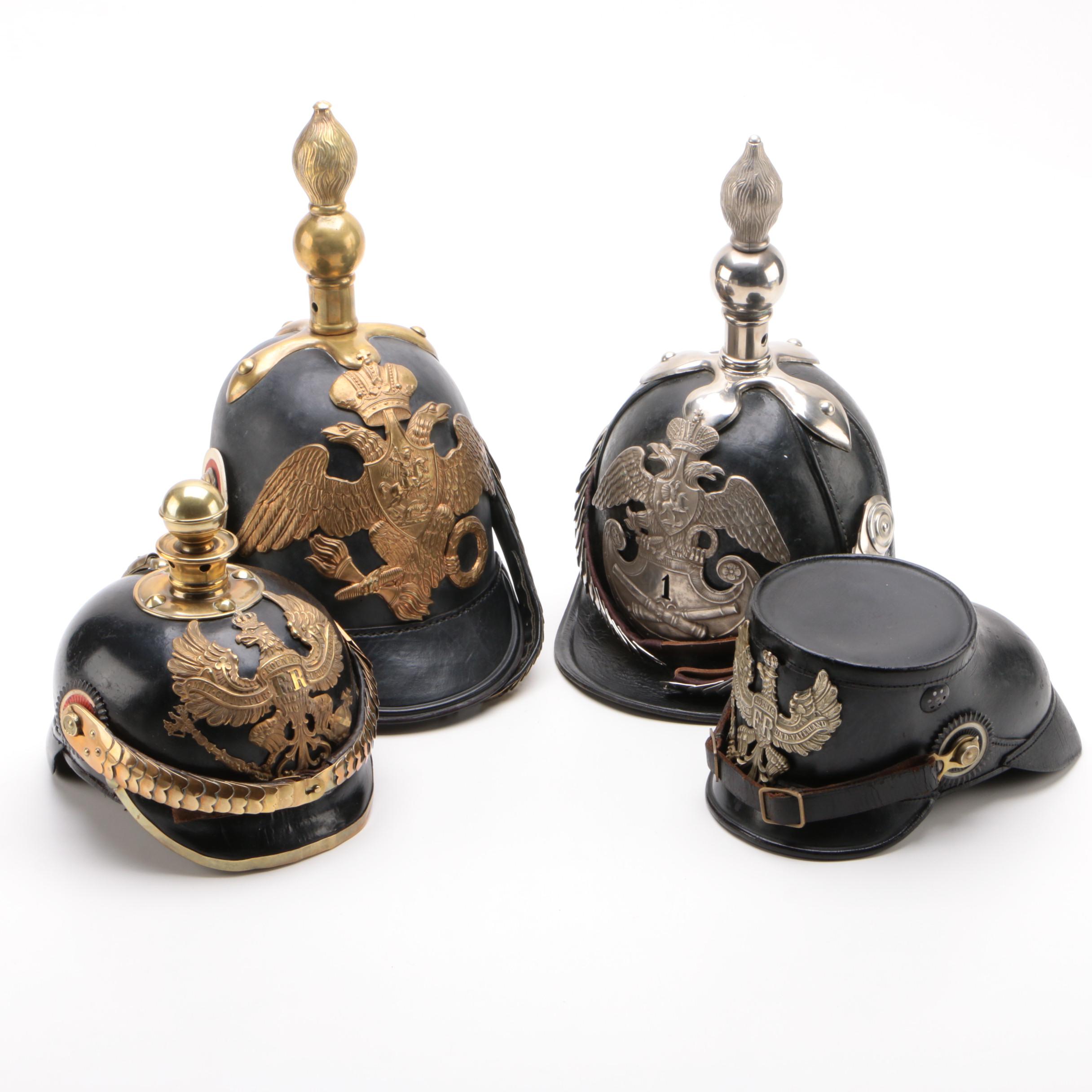 Fine Replica Models of German and Russian Pickelhaube Style Military Helmets