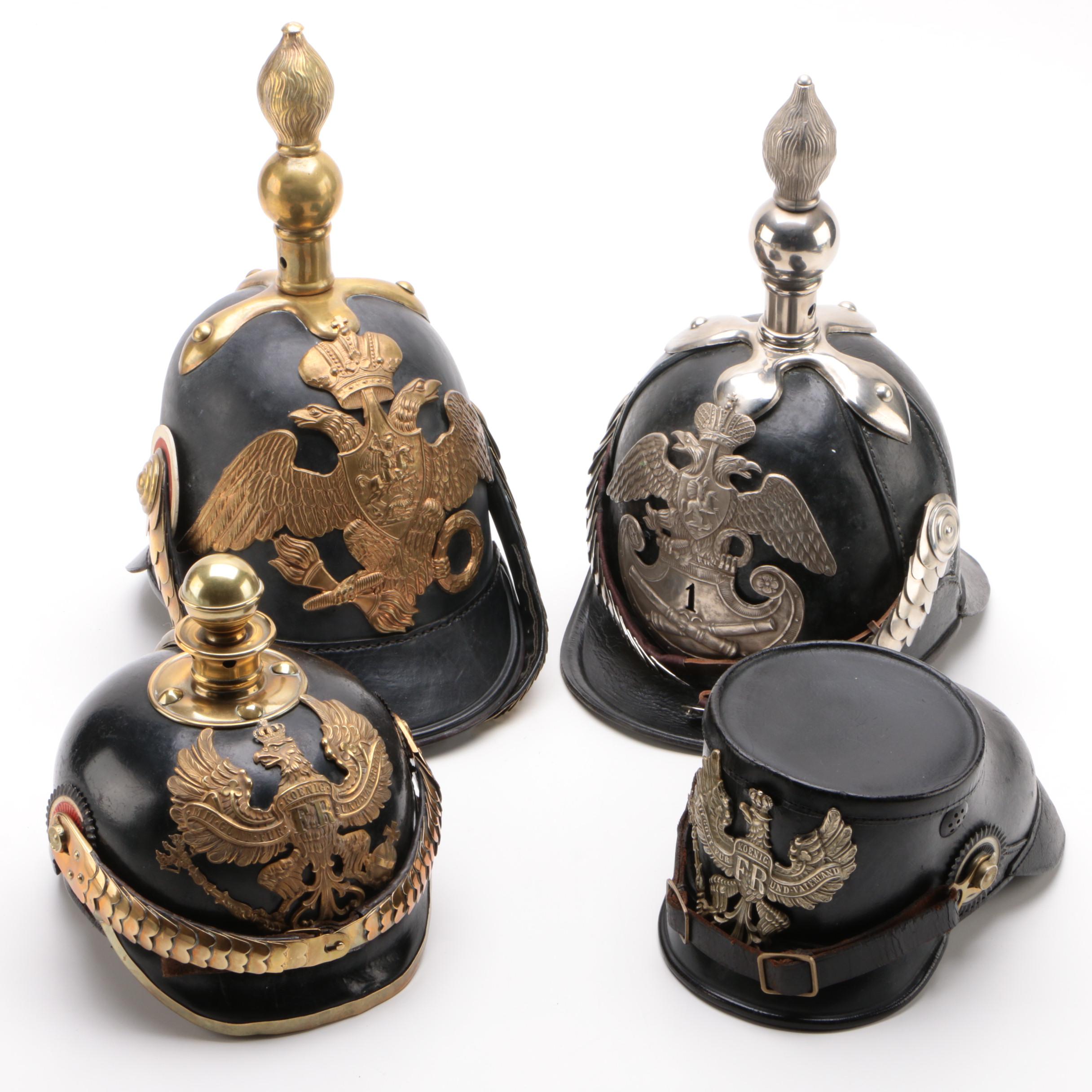 Fine Replica Models of German and Russian Pickelhaube Style Military Helmets