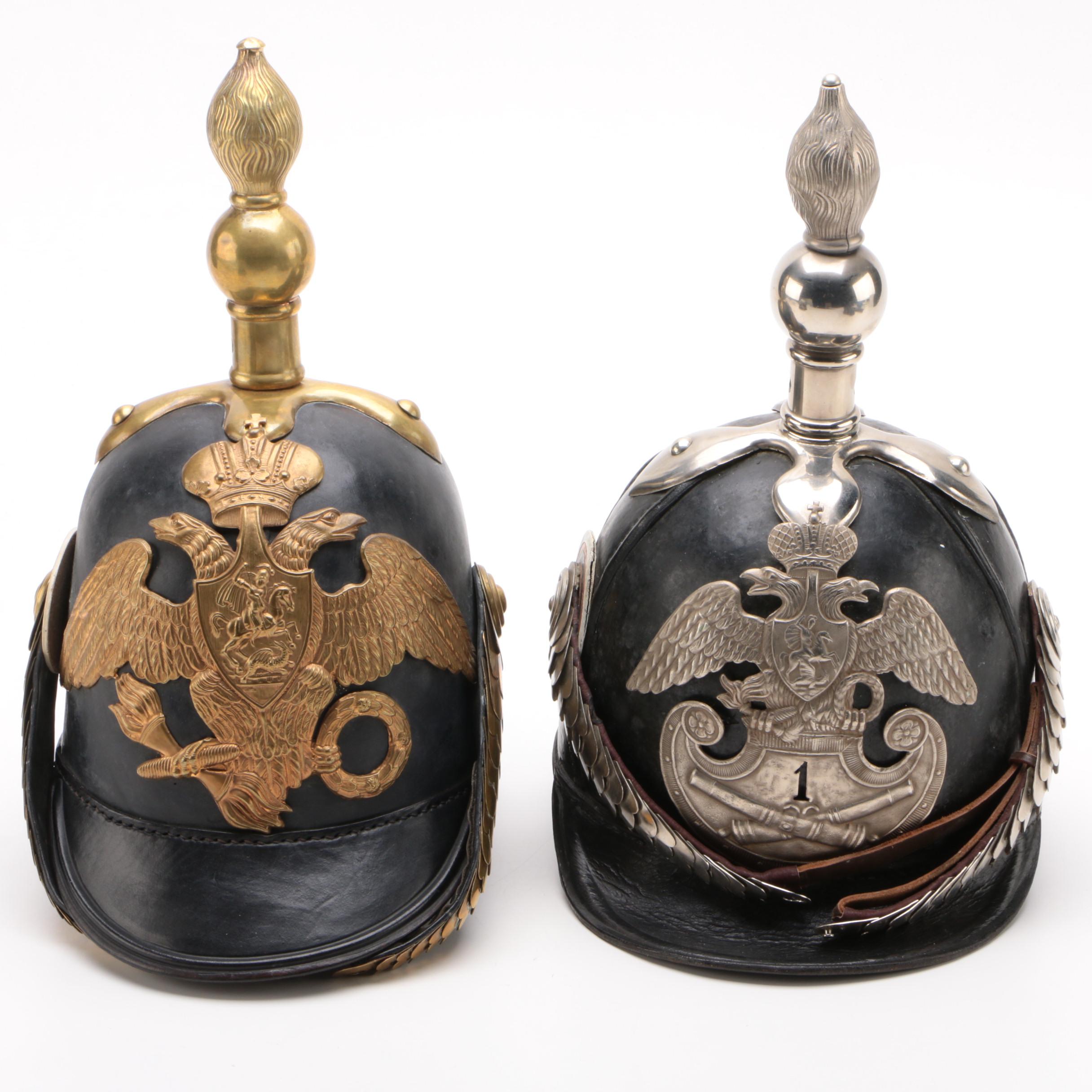 Fine Replica Models of German and Russian Pickelhaube Style Military Helmets
